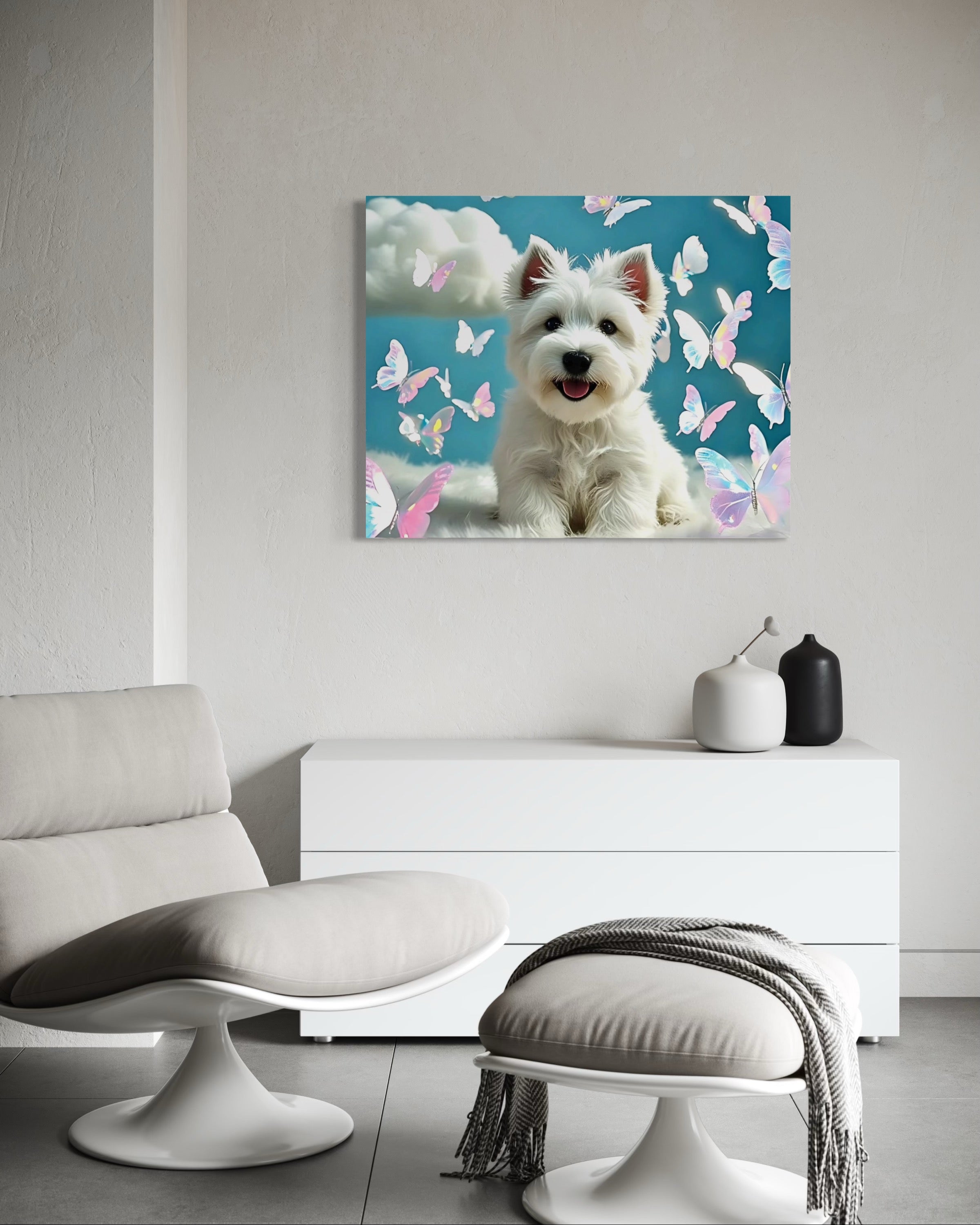 Westie Puppy with Holographic Butterflies