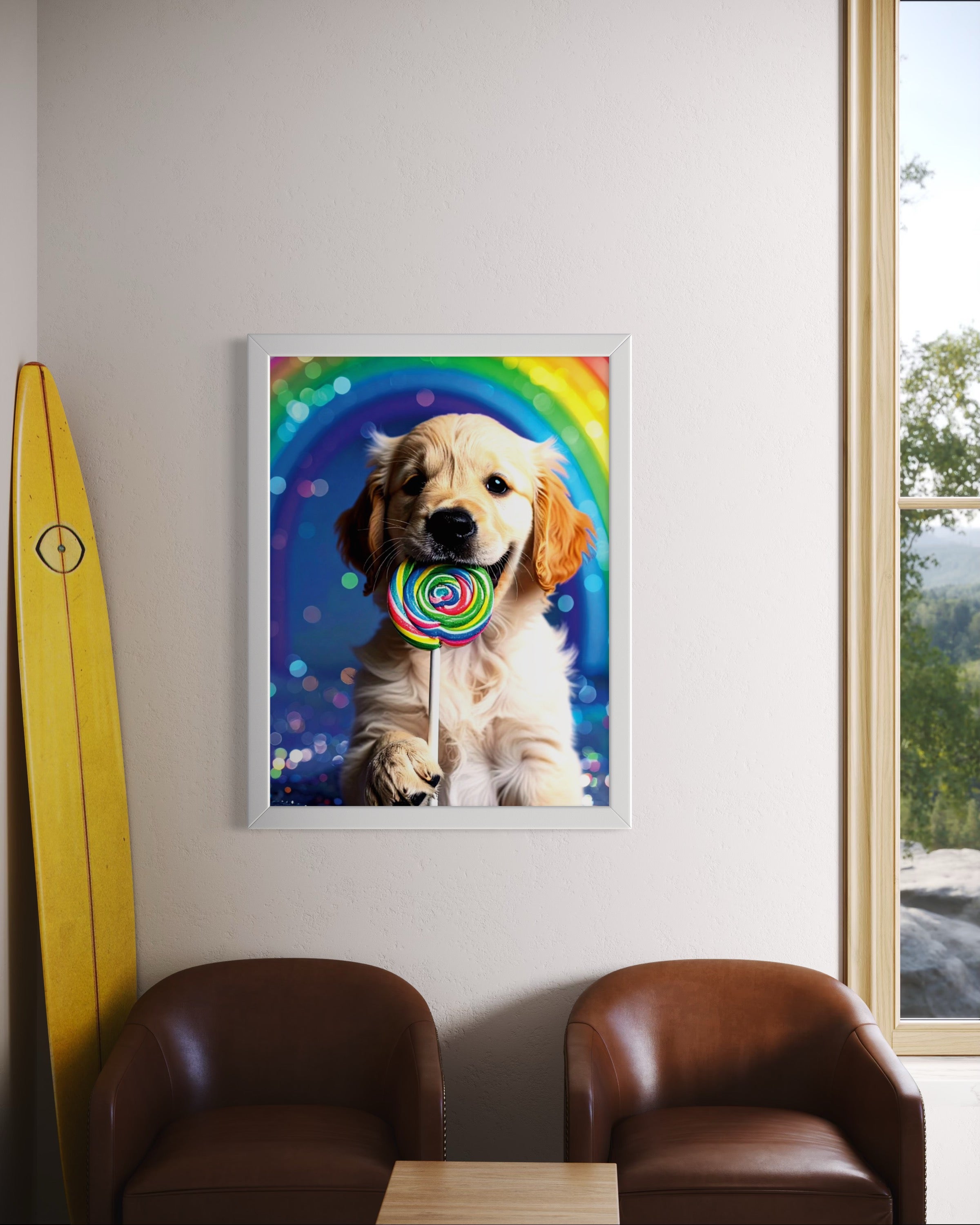 Golden Retriever Puppy with Rainbow Lollipop Museum Print