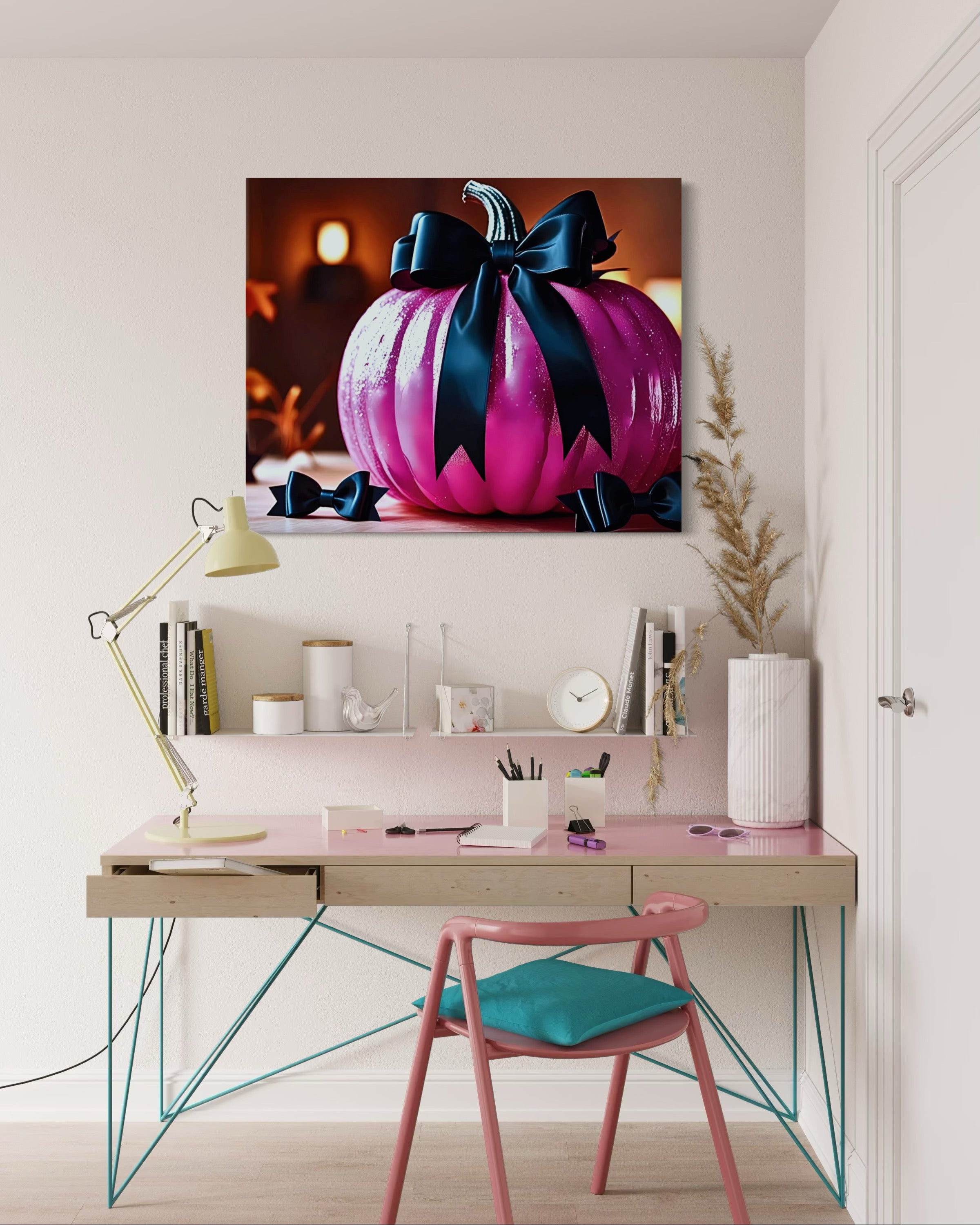 Hot Pink Pumpkin with Black Satin Bow Museum Print