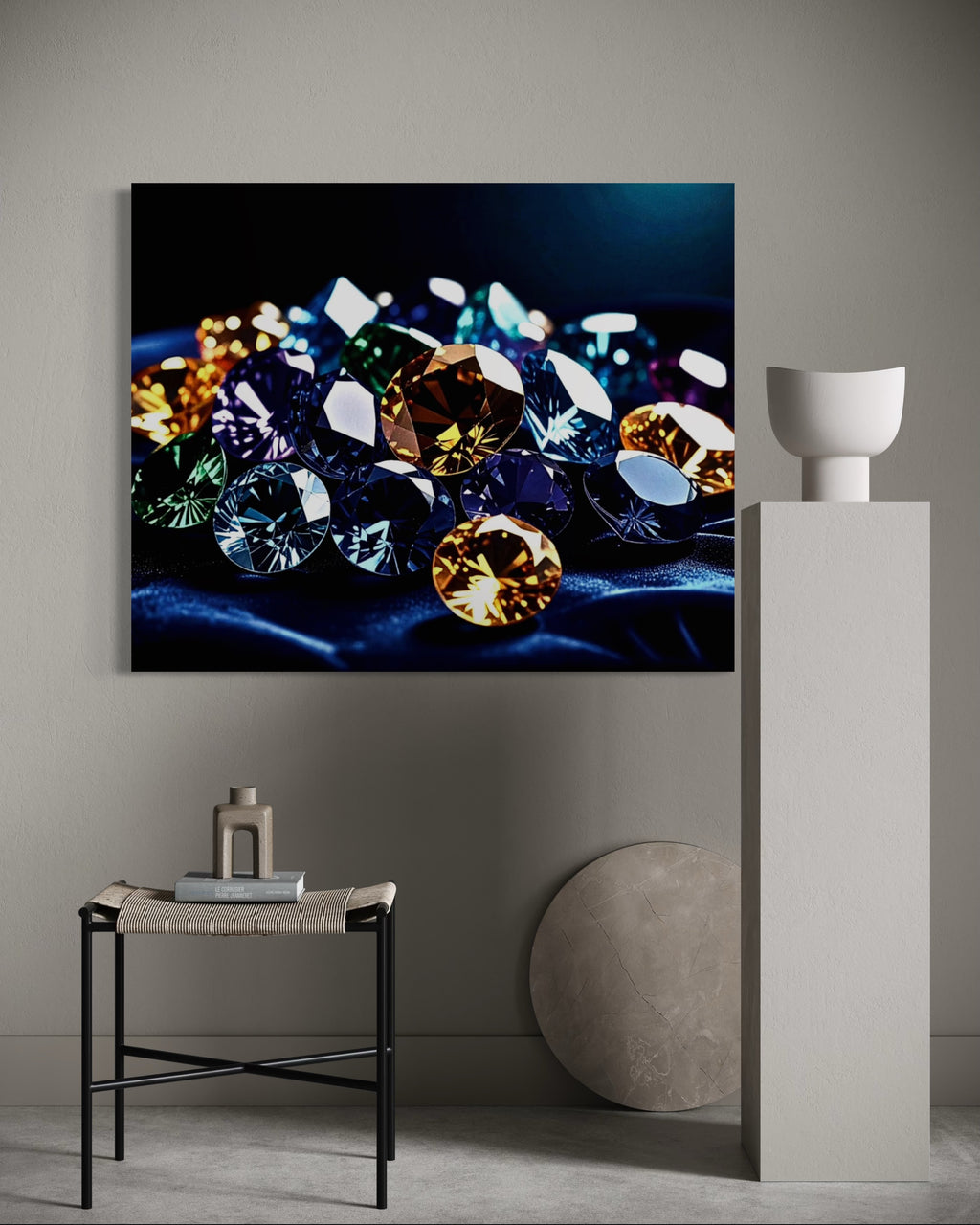 Gems on Plush Navy Velvet Pillow