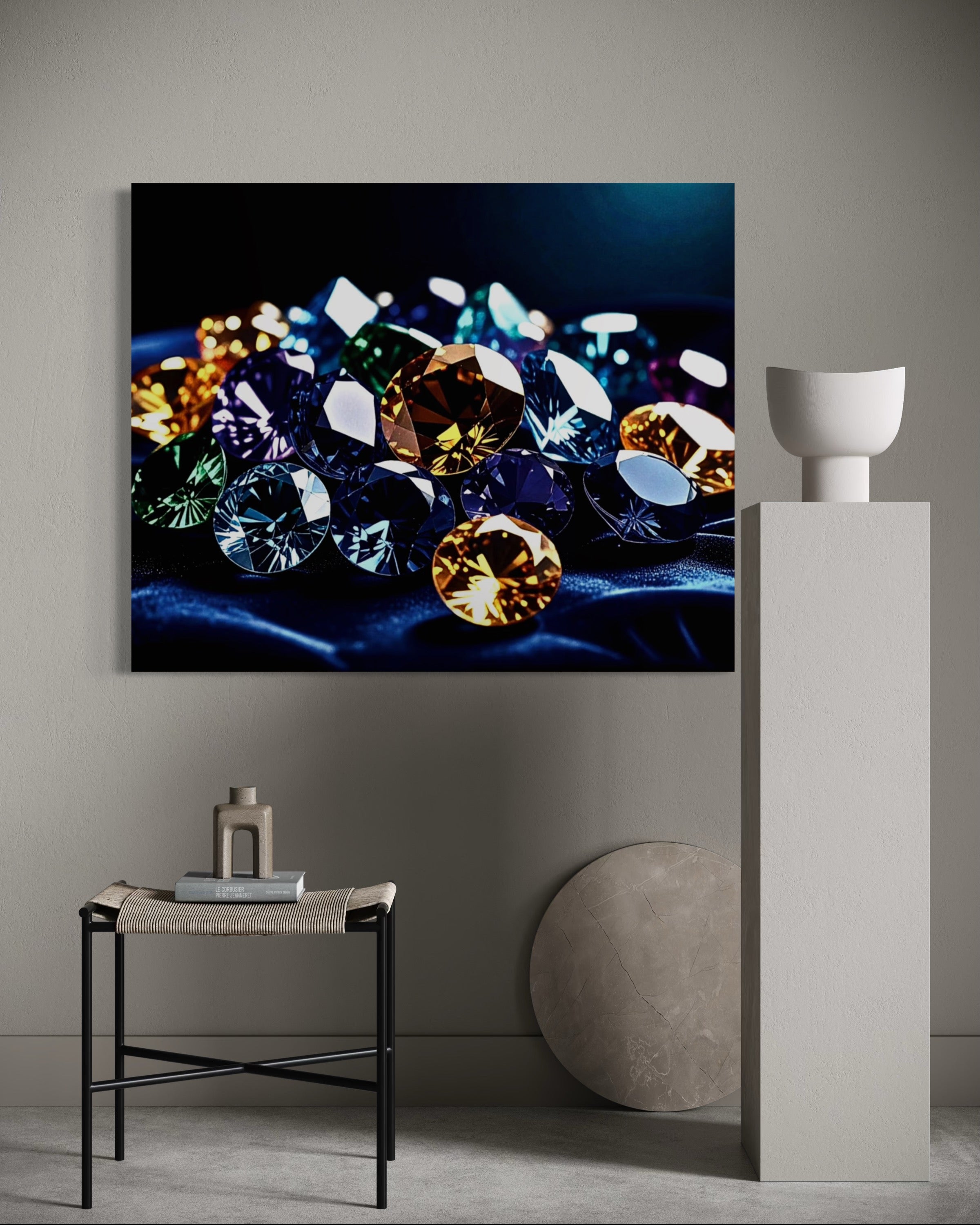 Gems on Plush Navy Velvet Pillow