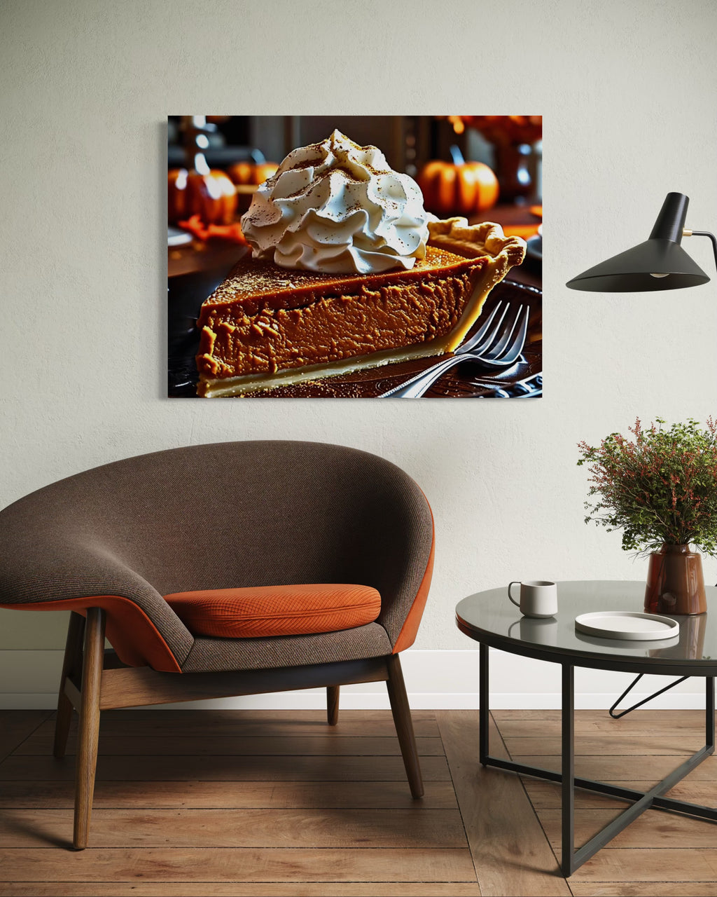 Pumpkin Pie Slice topped with Whipped Cream and Nutmeg