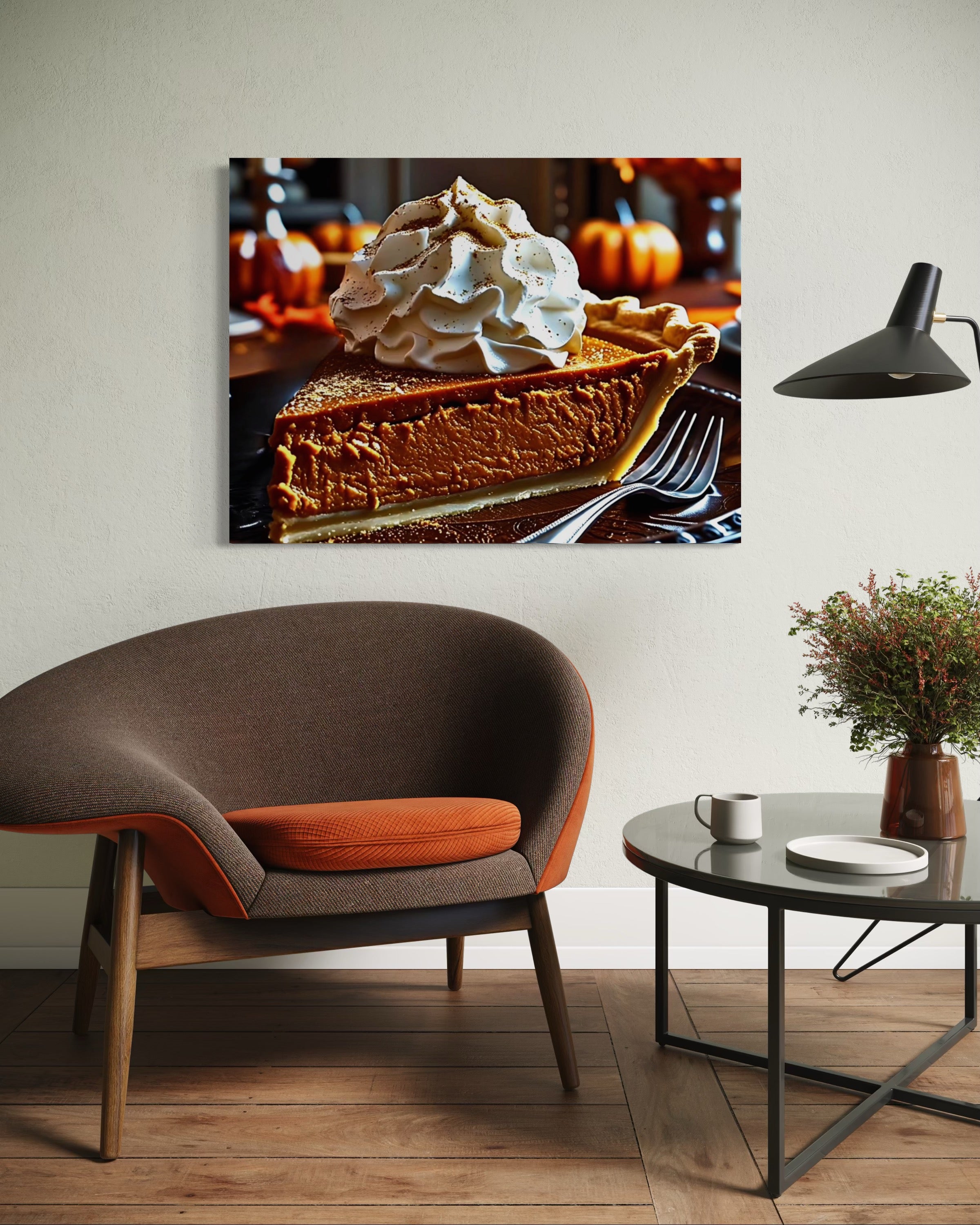 Pumpkin Pie Slice topped with Whipped Cream and Nutmeg
