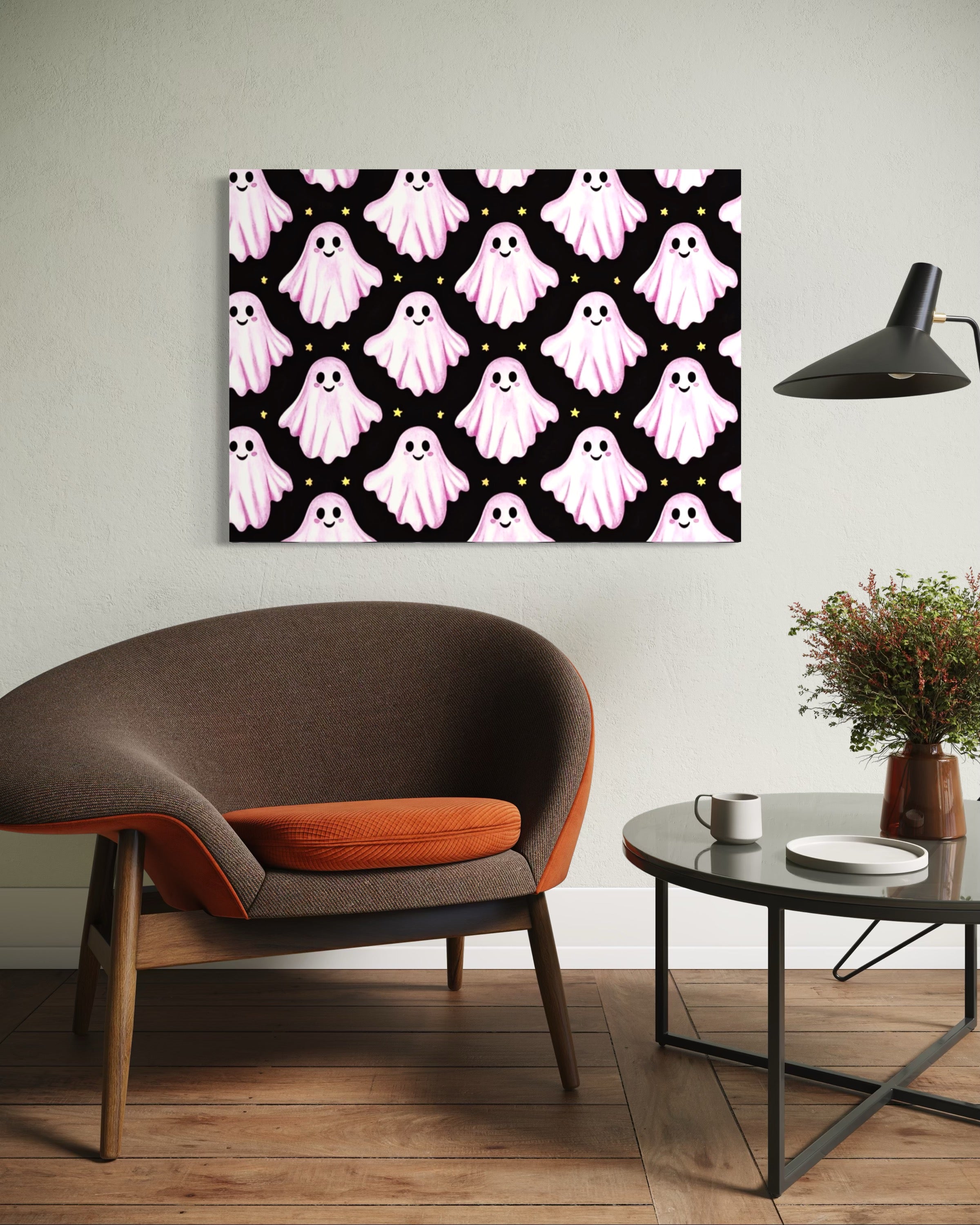 Pink Ghost Pattern on Black