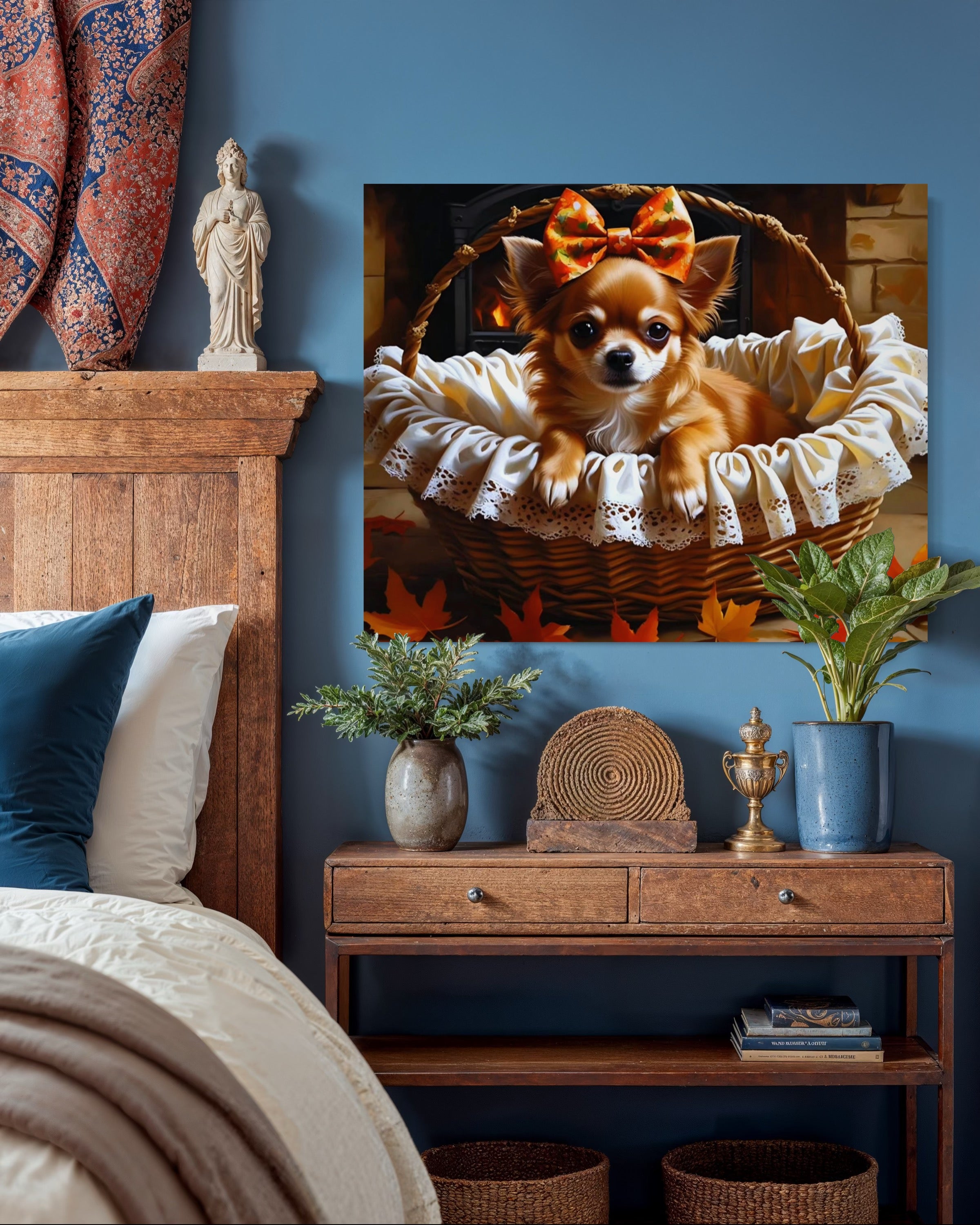 Autumn Chihuahua with Bow in Basket