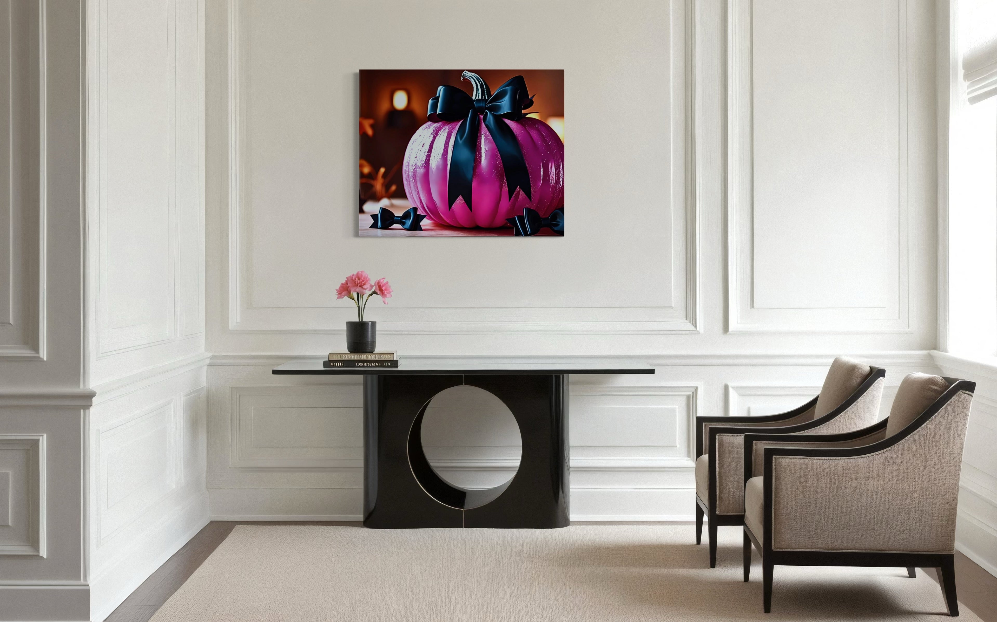 Hot Pink Pumpkin with Black Satin Bow Museum Print