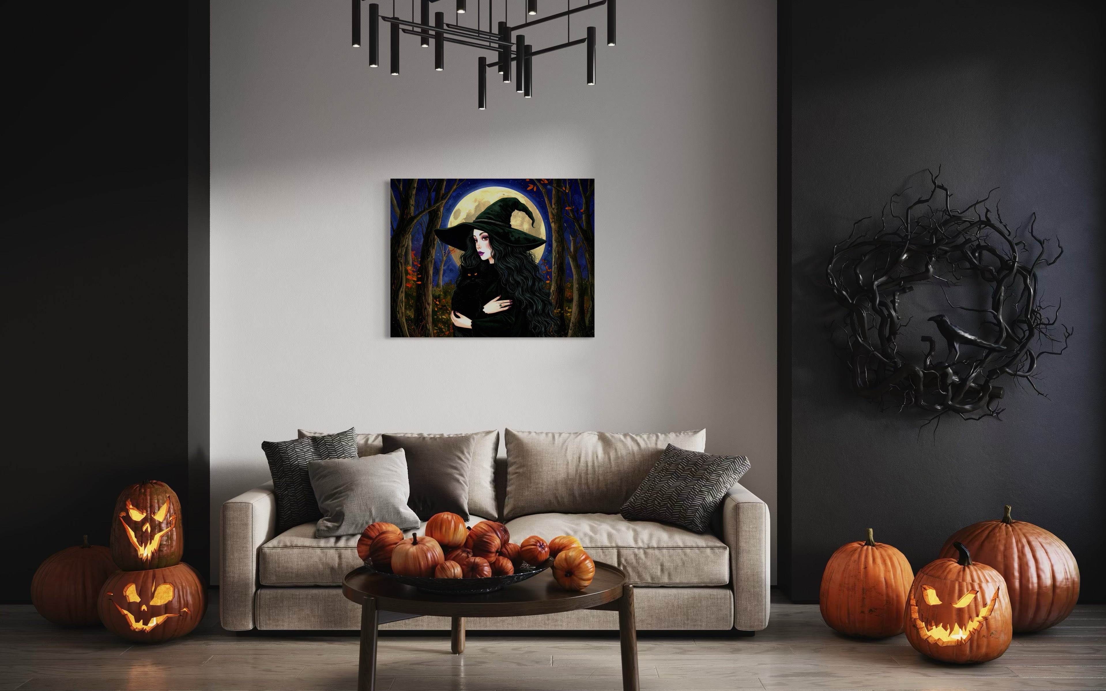 Witch and Cat in Moonlight