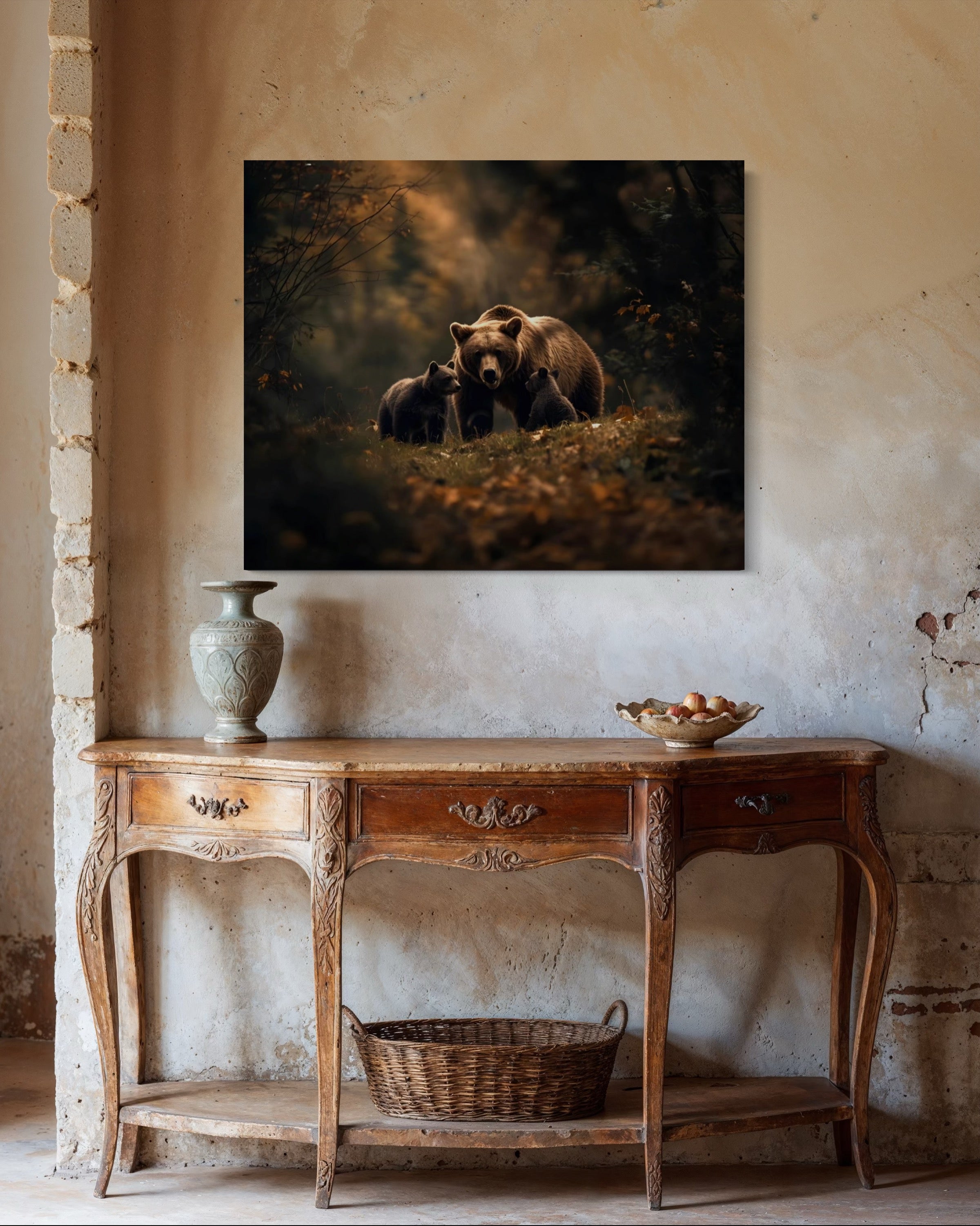 Brown Bear and Cubs Autumn in Alaska Museum Print