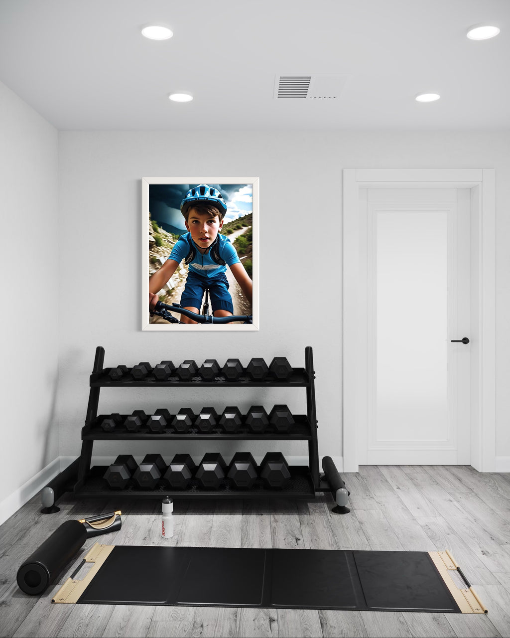 Boy Mountain Biking Blue Museum Print