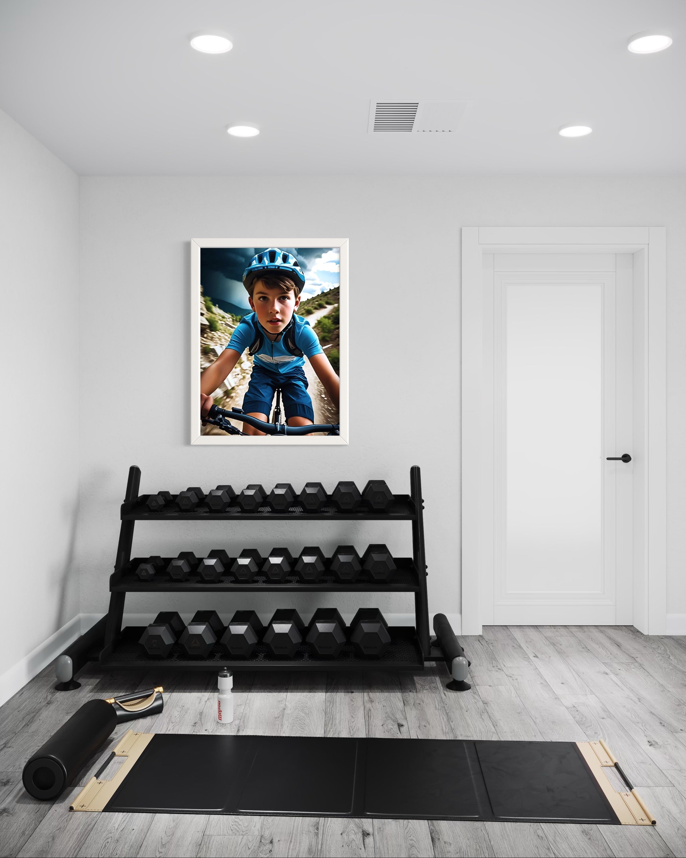 Boy Mountain Biking Blue Museum Print