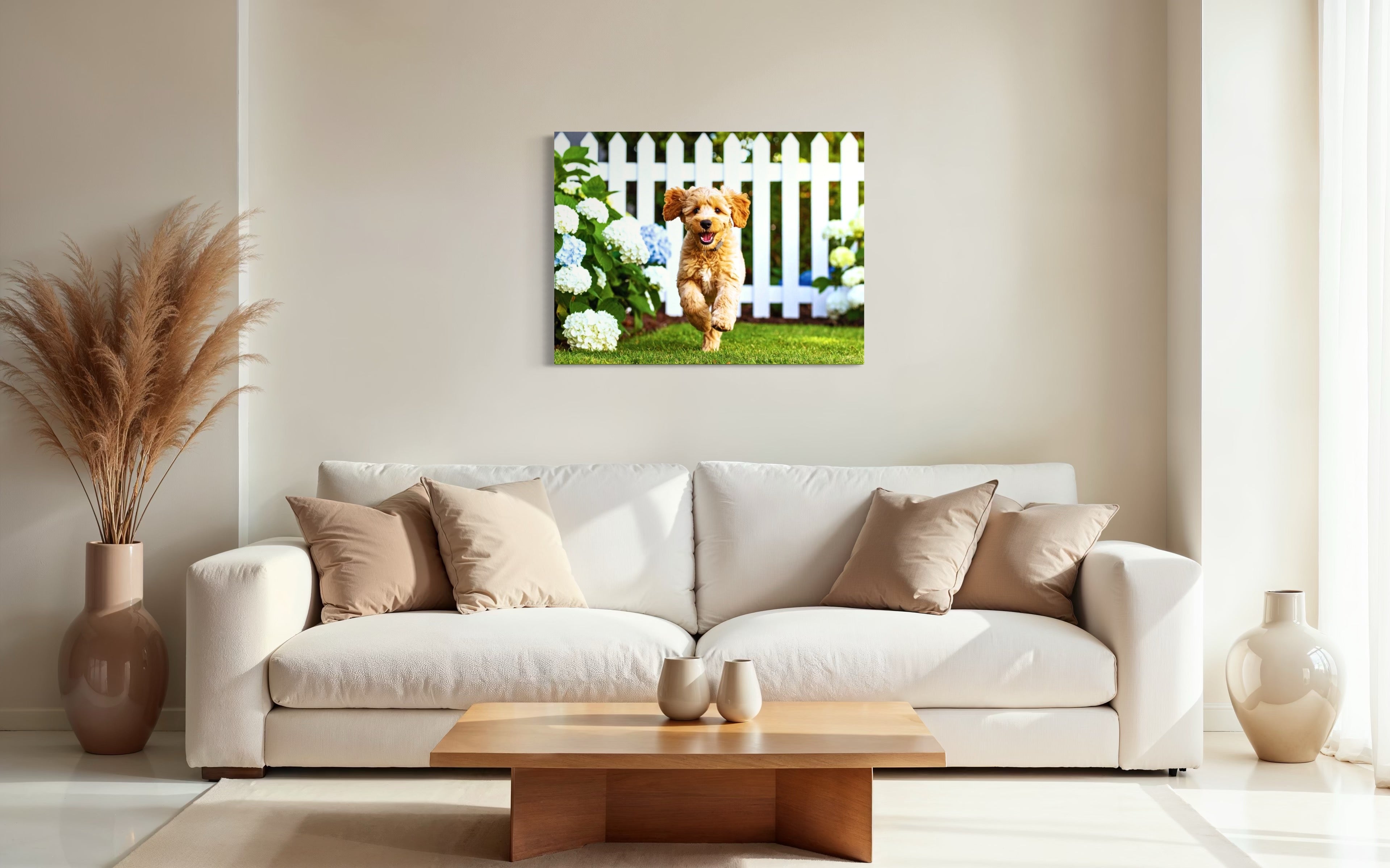 Goldendoodle Puppy Hydrangea Garden Museum Print