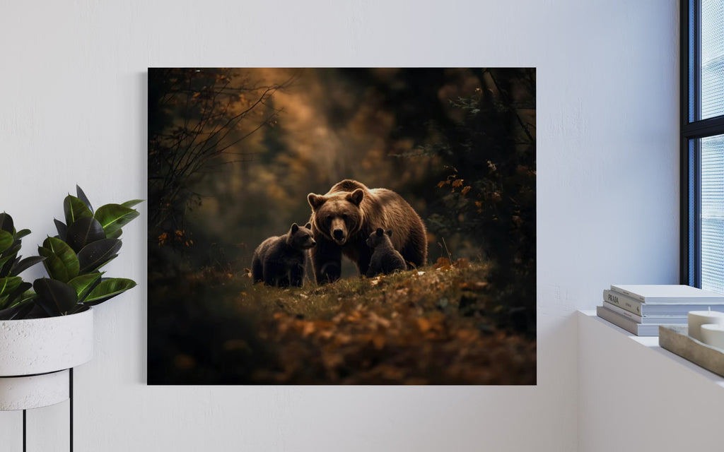 Brown Bear and Cubs Autumn in Alaska Museum Print