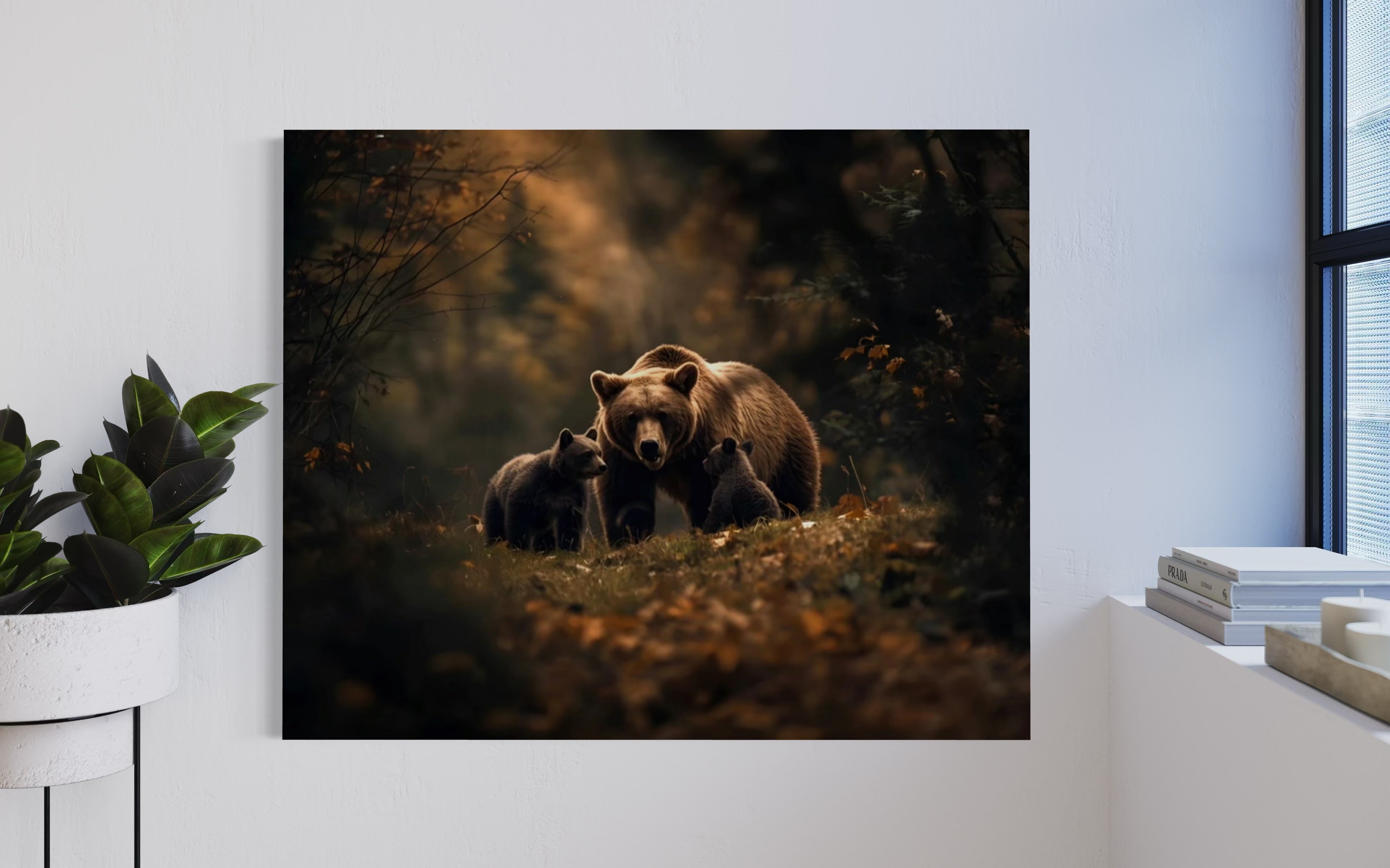 Brown Bear and Cubs Autumn in Alaska Museum Print