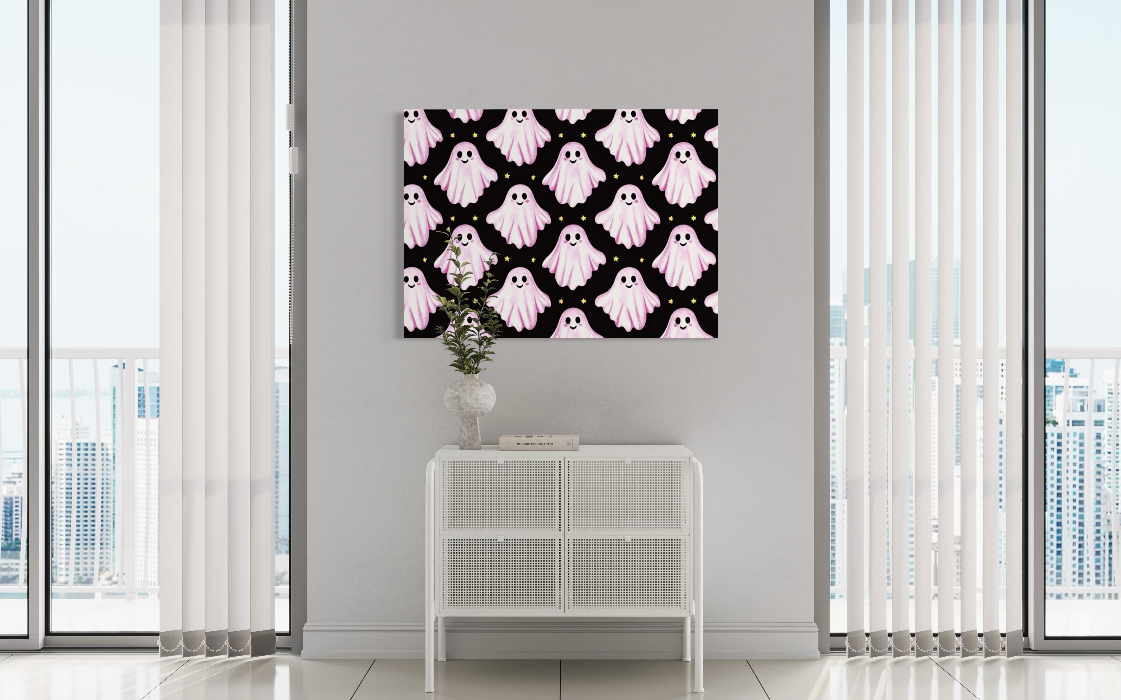 Pink Ghost Pattern on Black