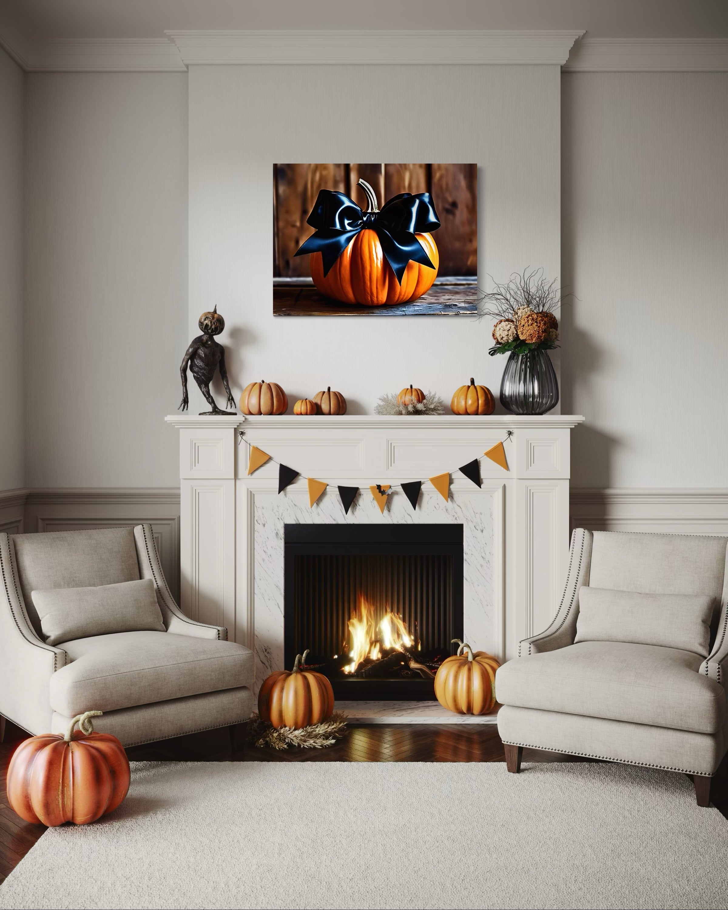 Pumpkin with Black Satin Bow