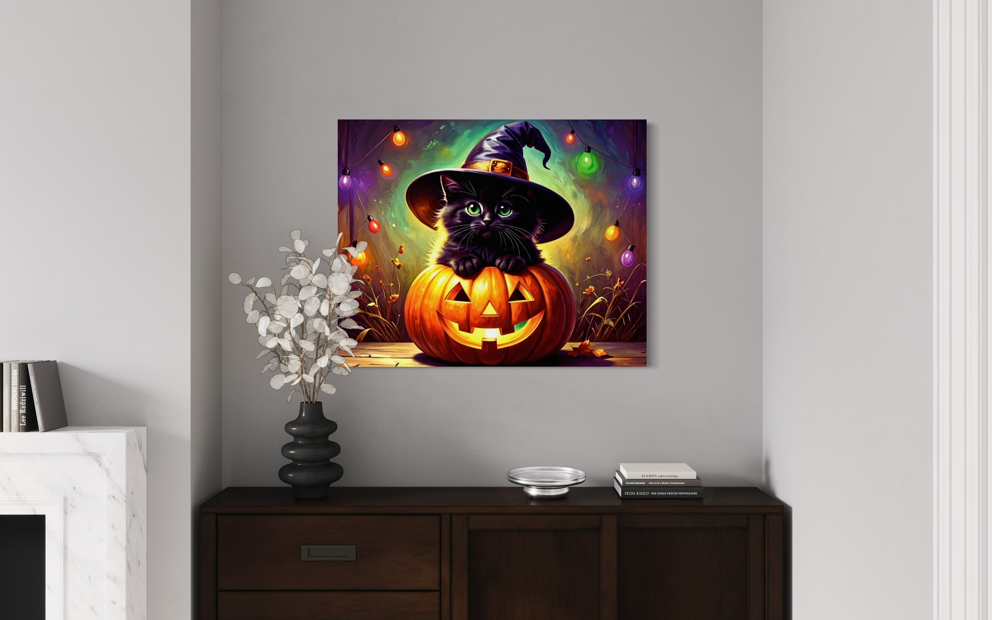 Kitten in Jack O Lantern with Witch Hat