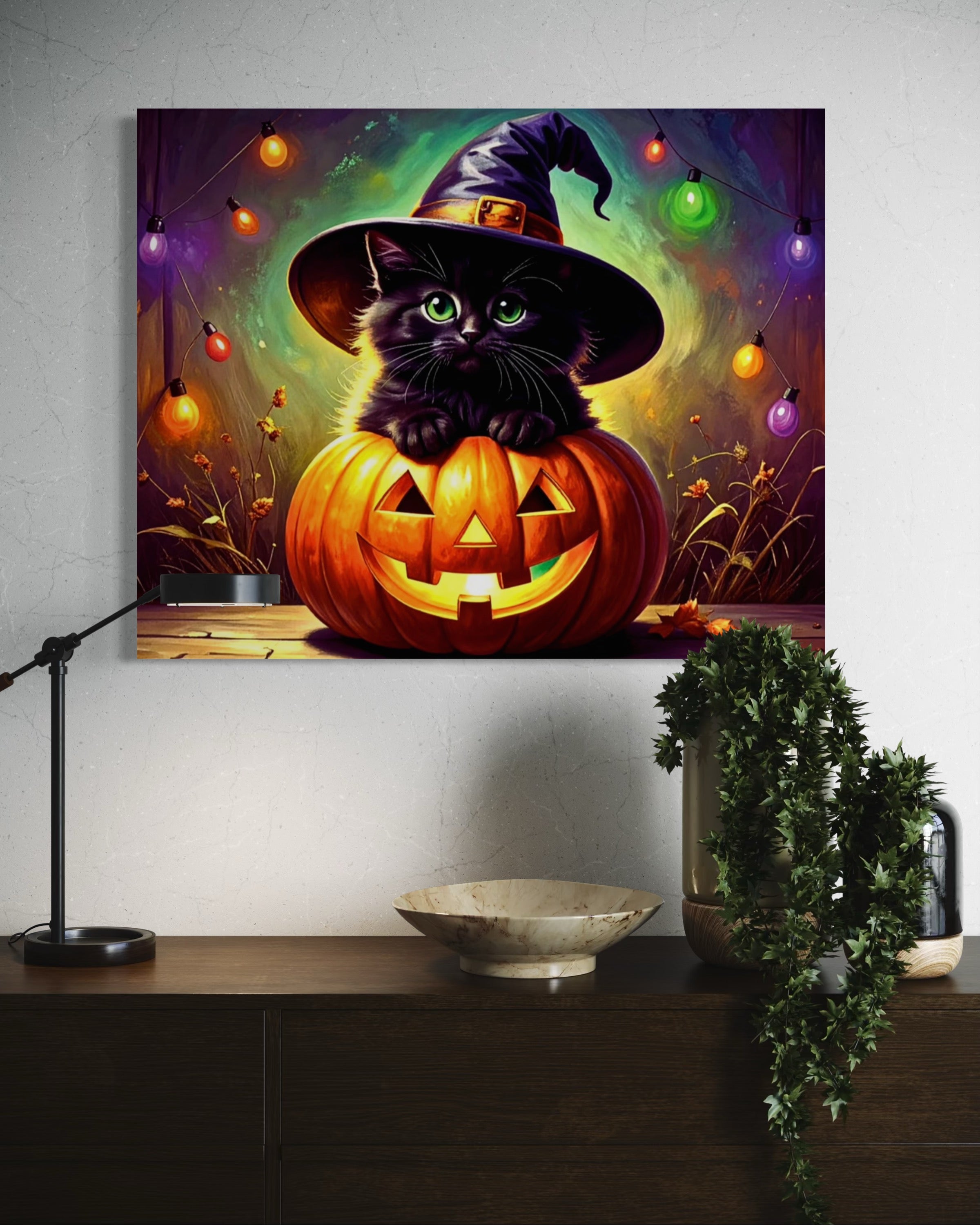 Kitten in Jack O Lantern with Witch Hat