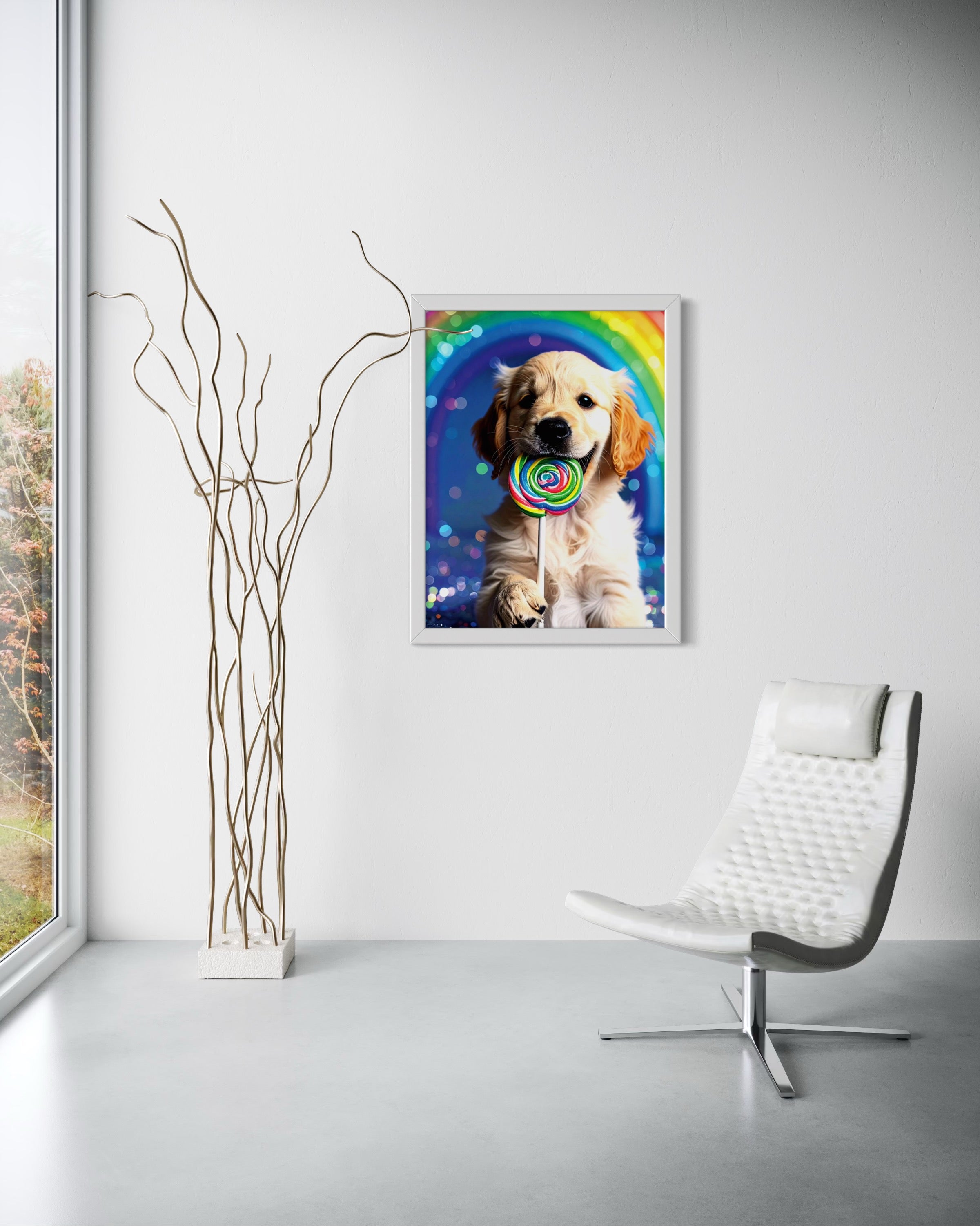 Golden Retriever Puppy with Rainbow Lollipop Museum Print