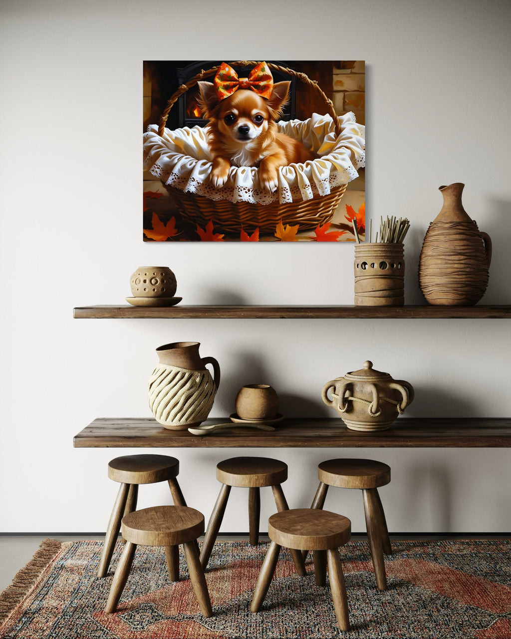 Autumn Chihuahua with Bow in Basket