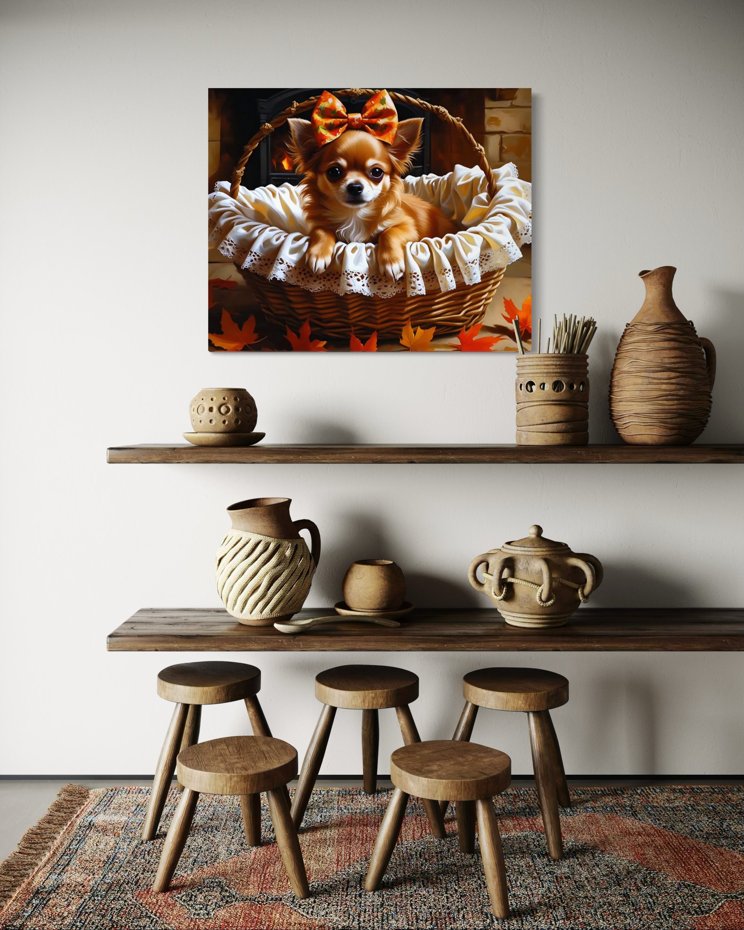 Autumn Chihuahua with Bow in Basket
