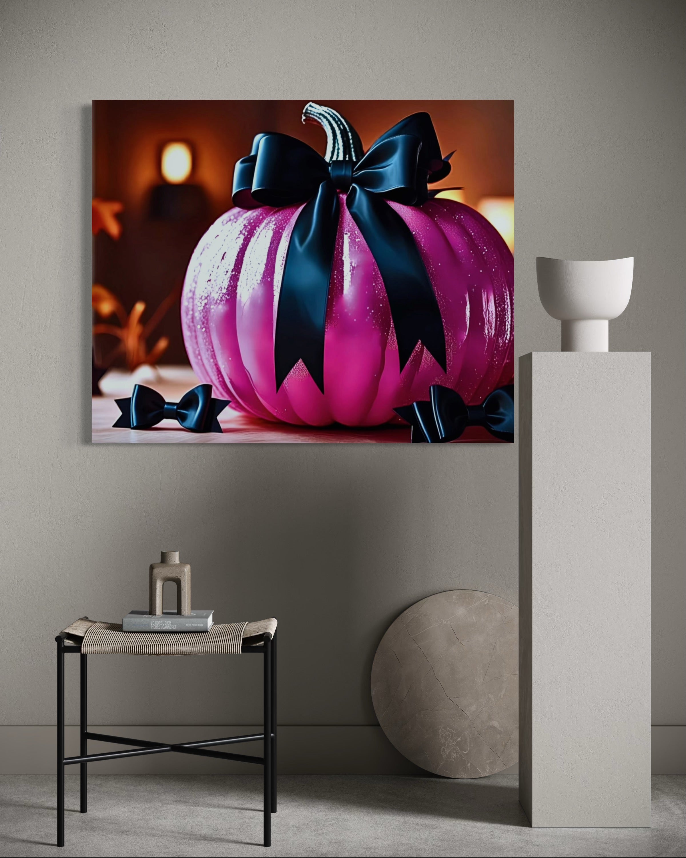 Hot Pink Pumpkin with Black Satin Bow Museum Print