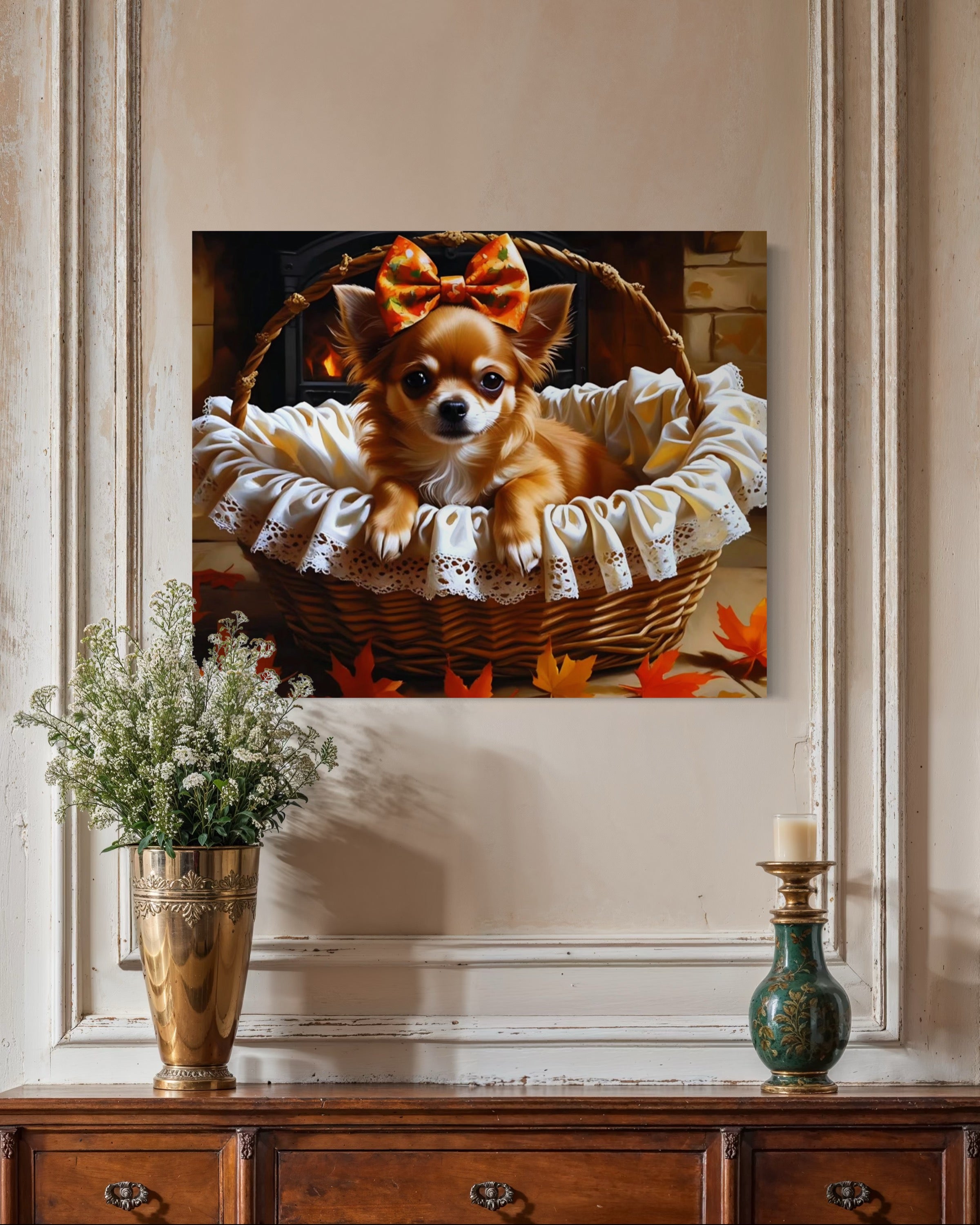 Autumn Chihuahua with Bow in Basket