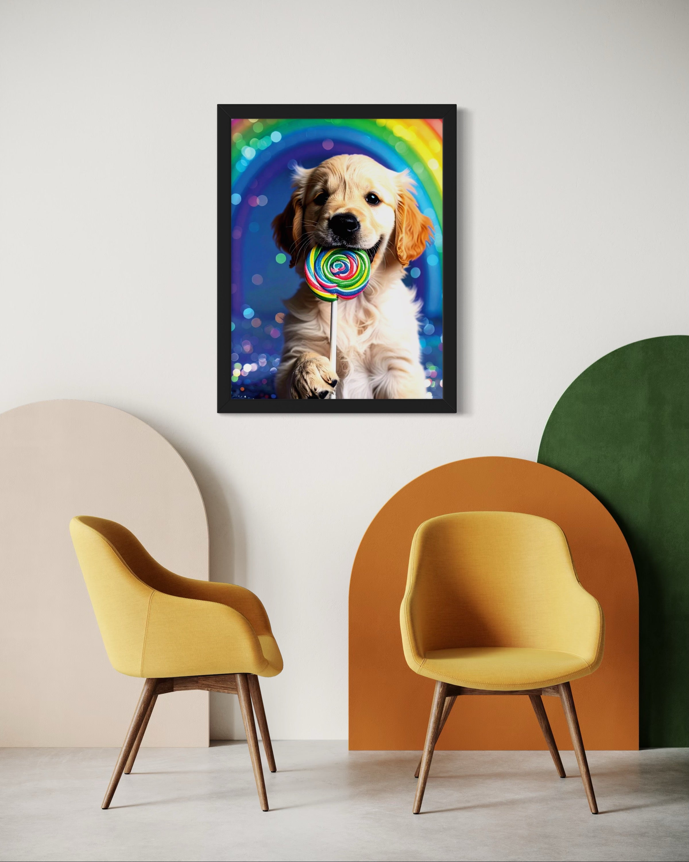 Golden Retriever Puppy with Rainbow Lollipop Museum Print