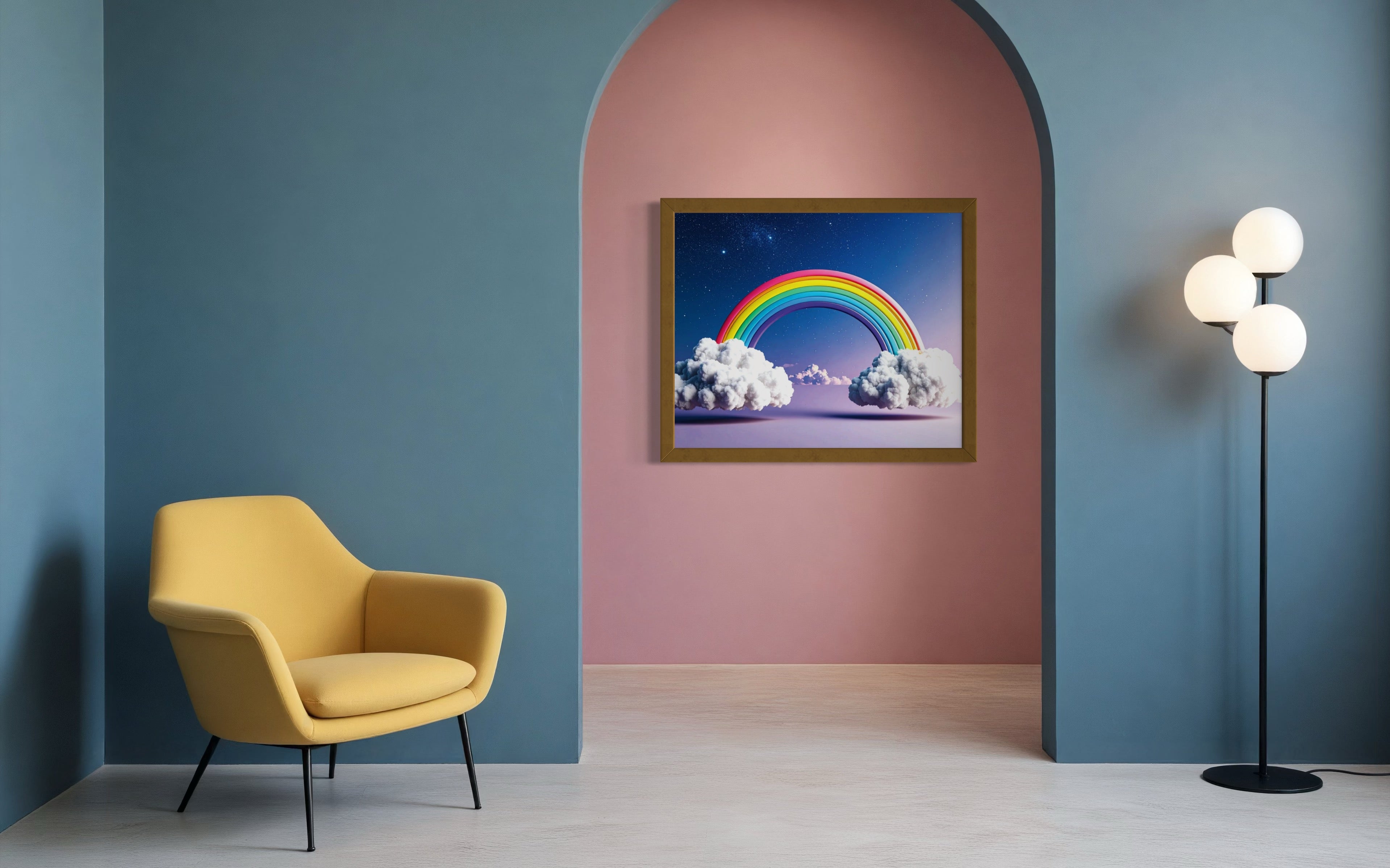 Floating Rainbow with Clouds Museum Print