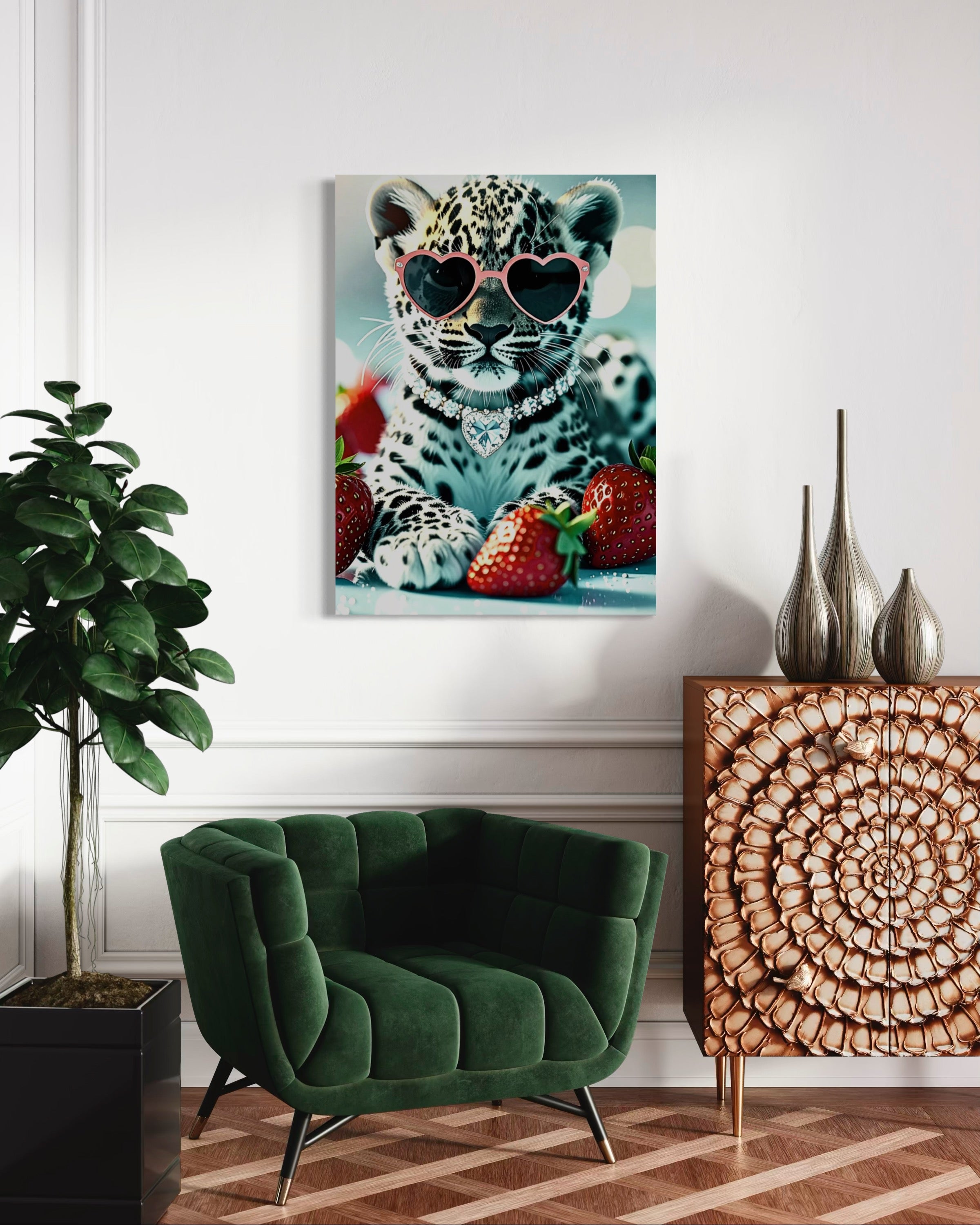 Leopard Cub with Diamond Necklace & Heart Sunglasses