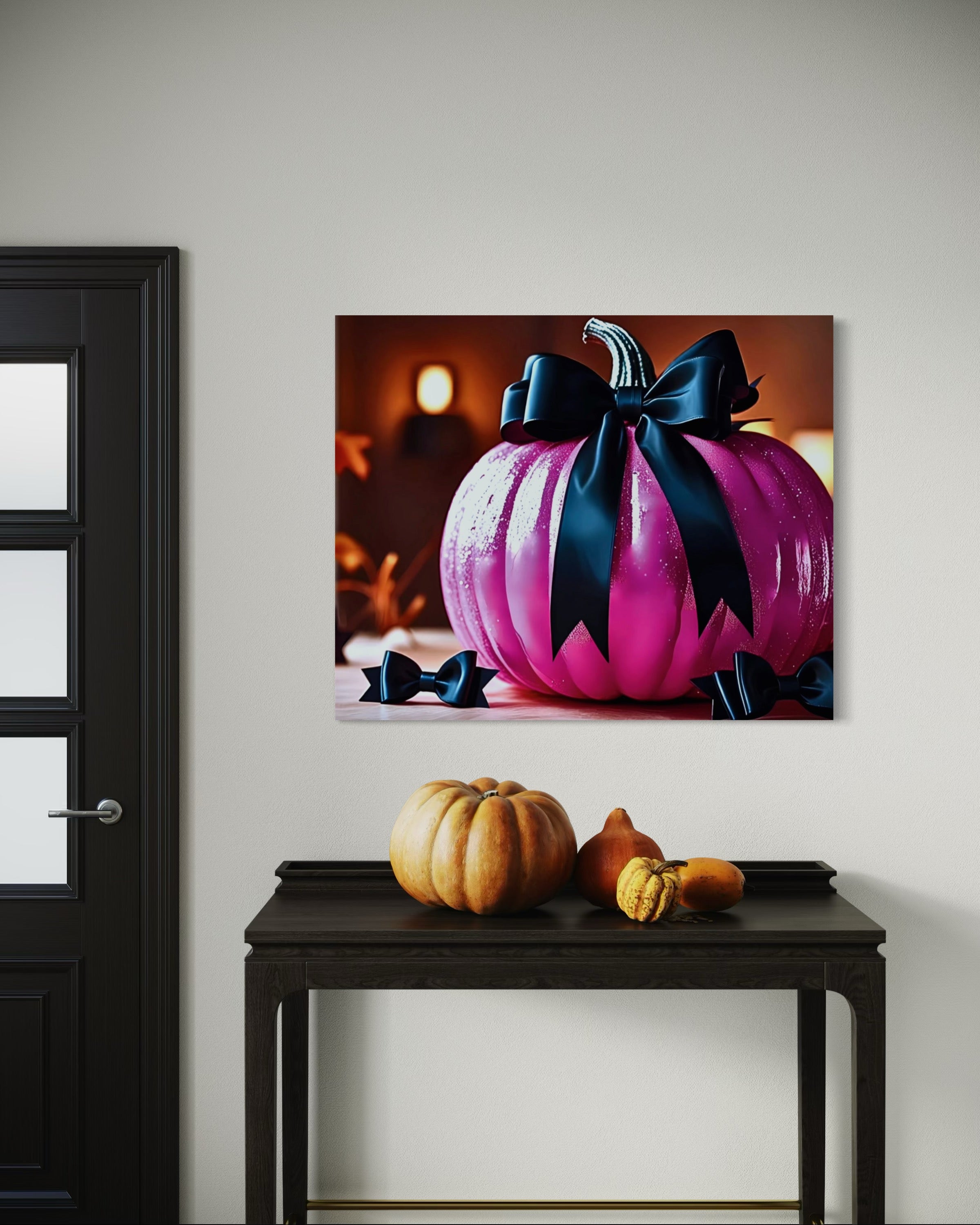 Hot Pink Pumpkin with Black Satin Bow Museum Print