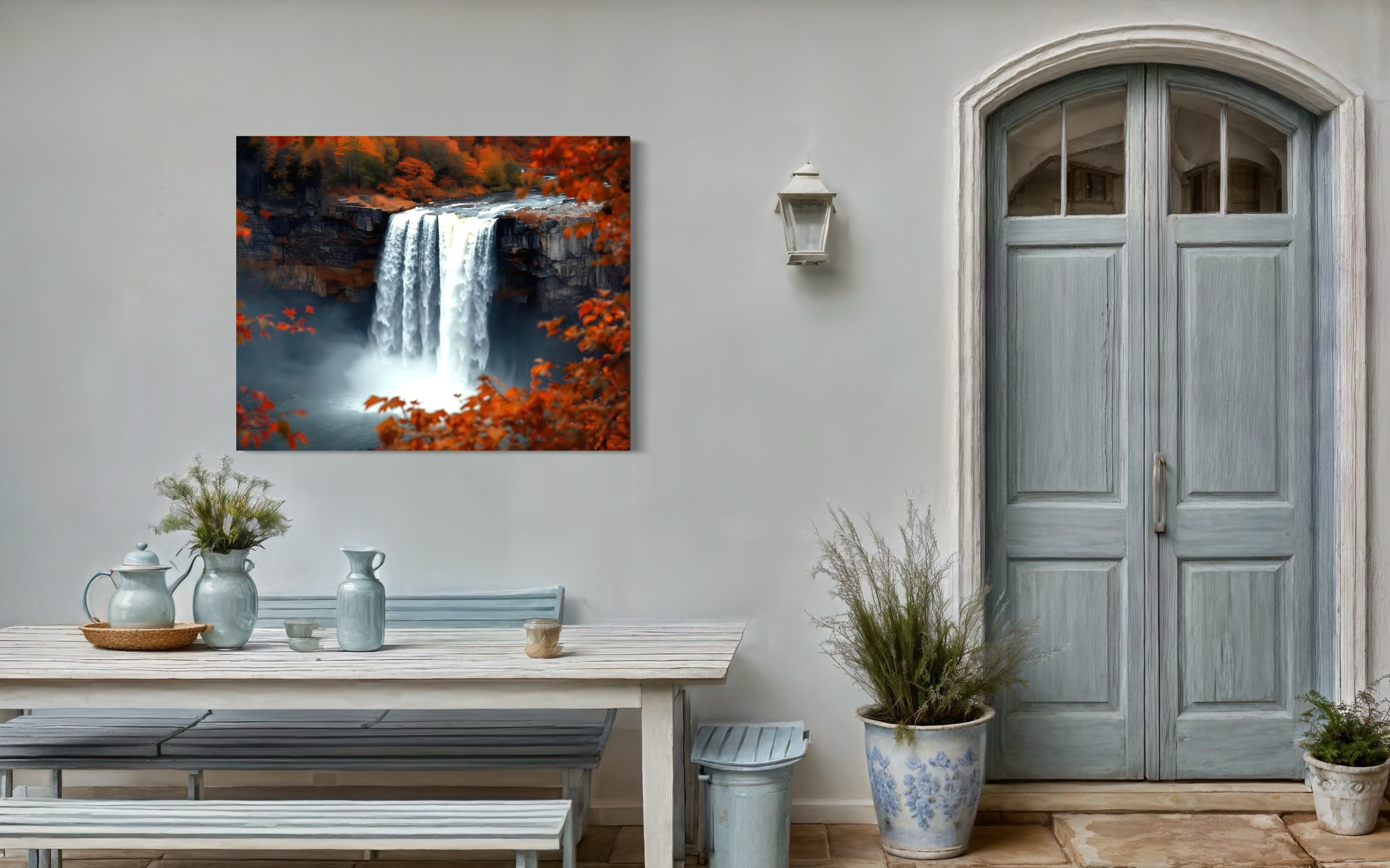 Autumn Waterfall Landscape Museum Print