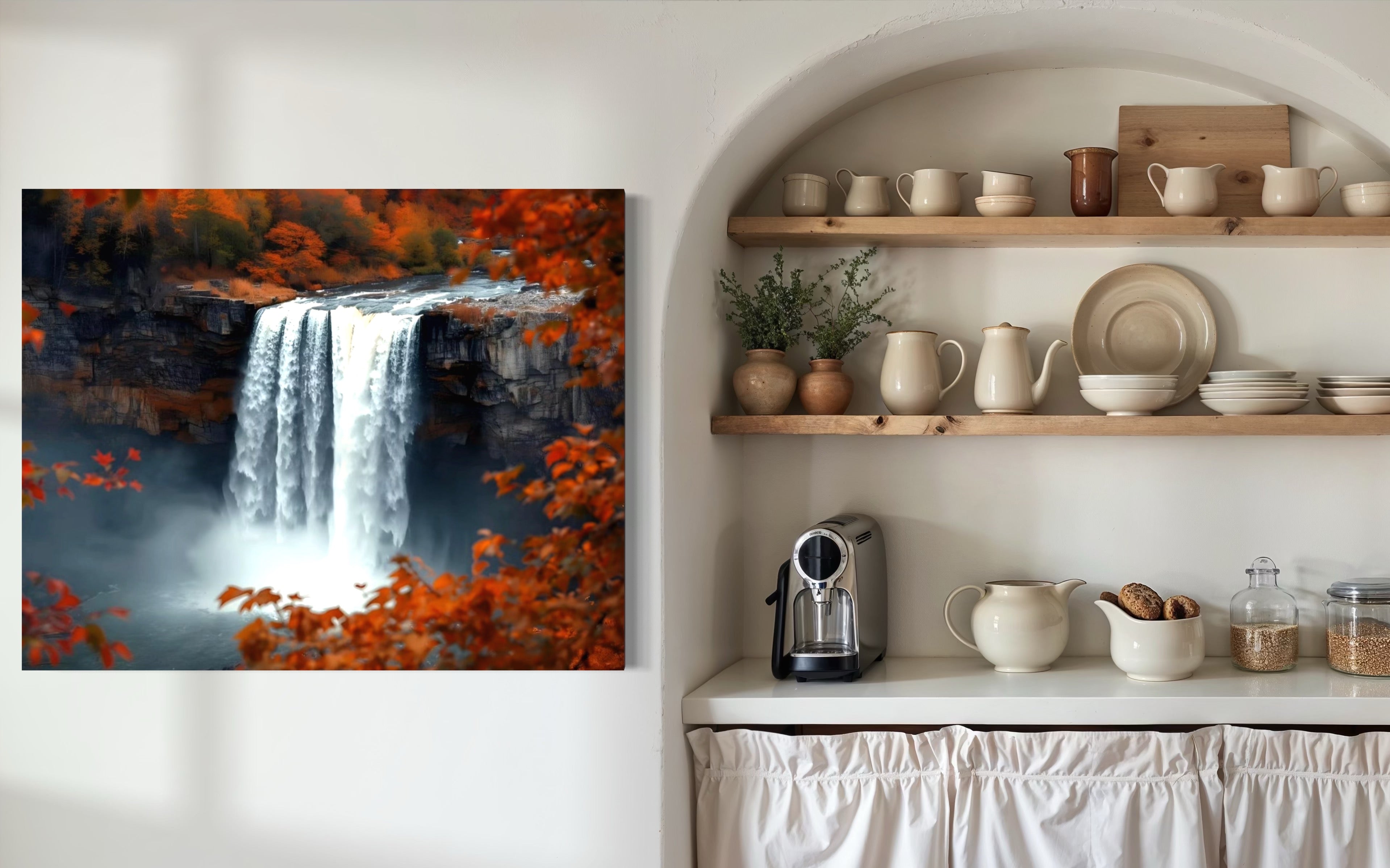 Autumn Waterfall Landscape Museum Print