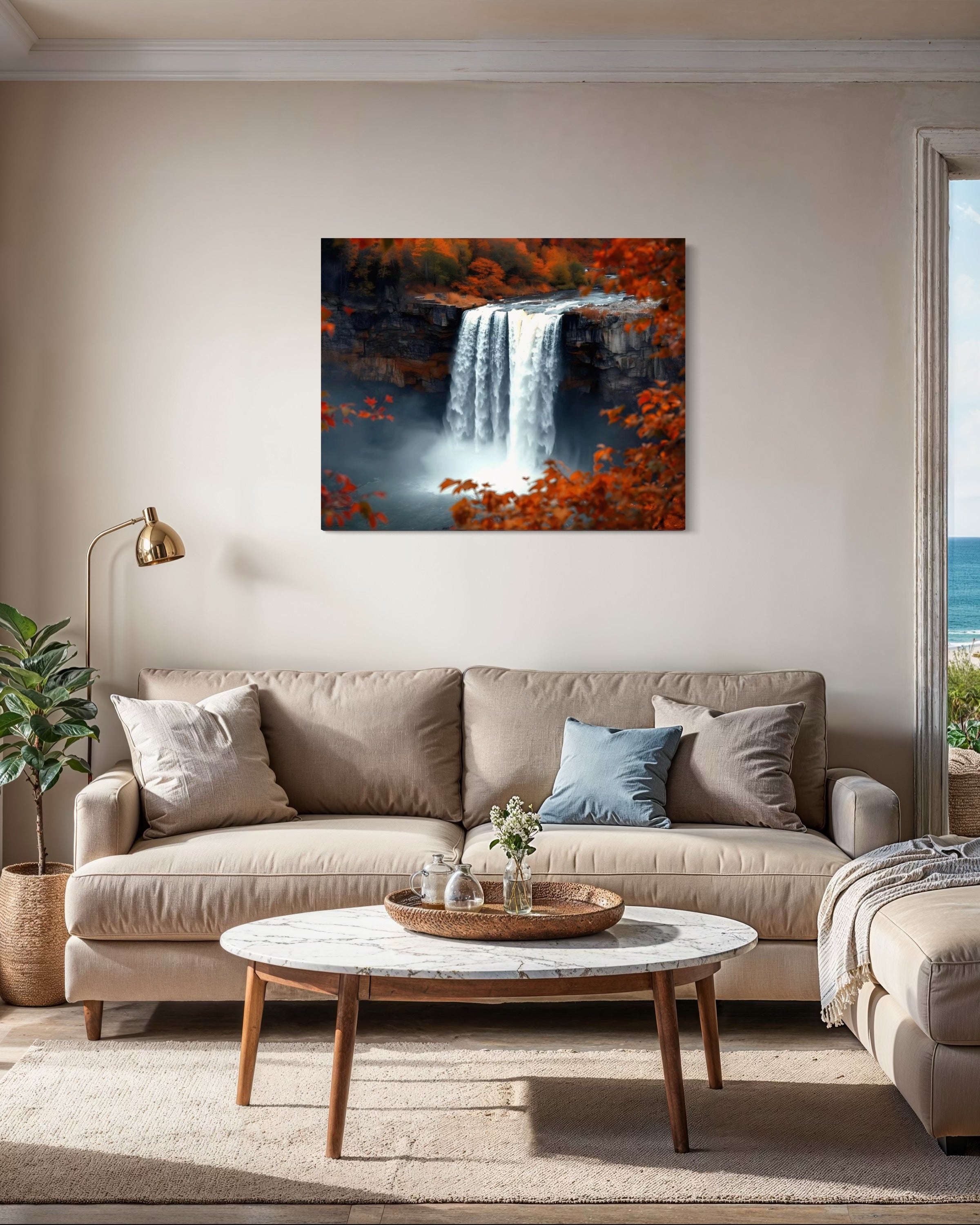 Autumn Waterfall Landscape Museum Print
