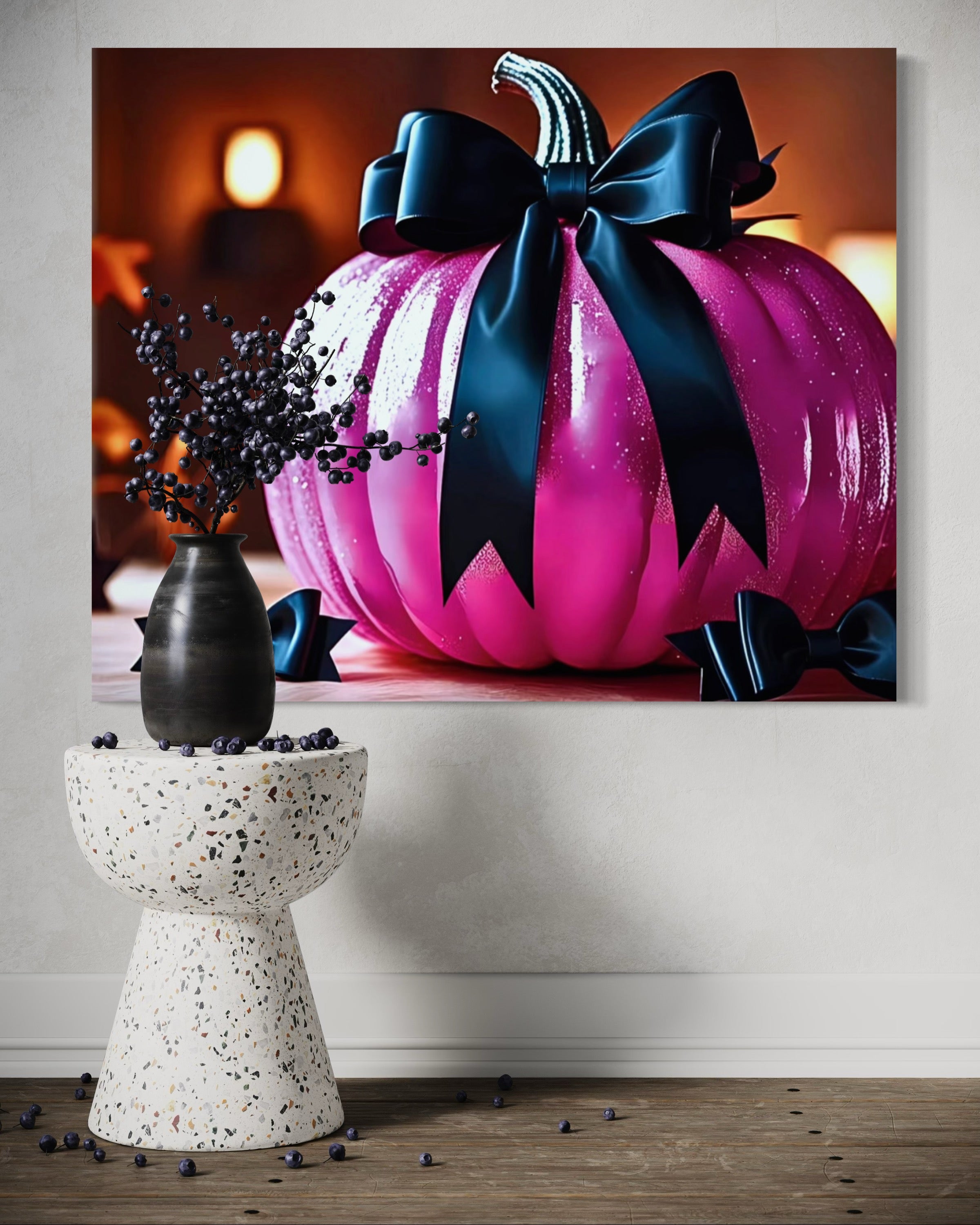 Hot Pink Pumpkin with Black Satin Bow Museum Print