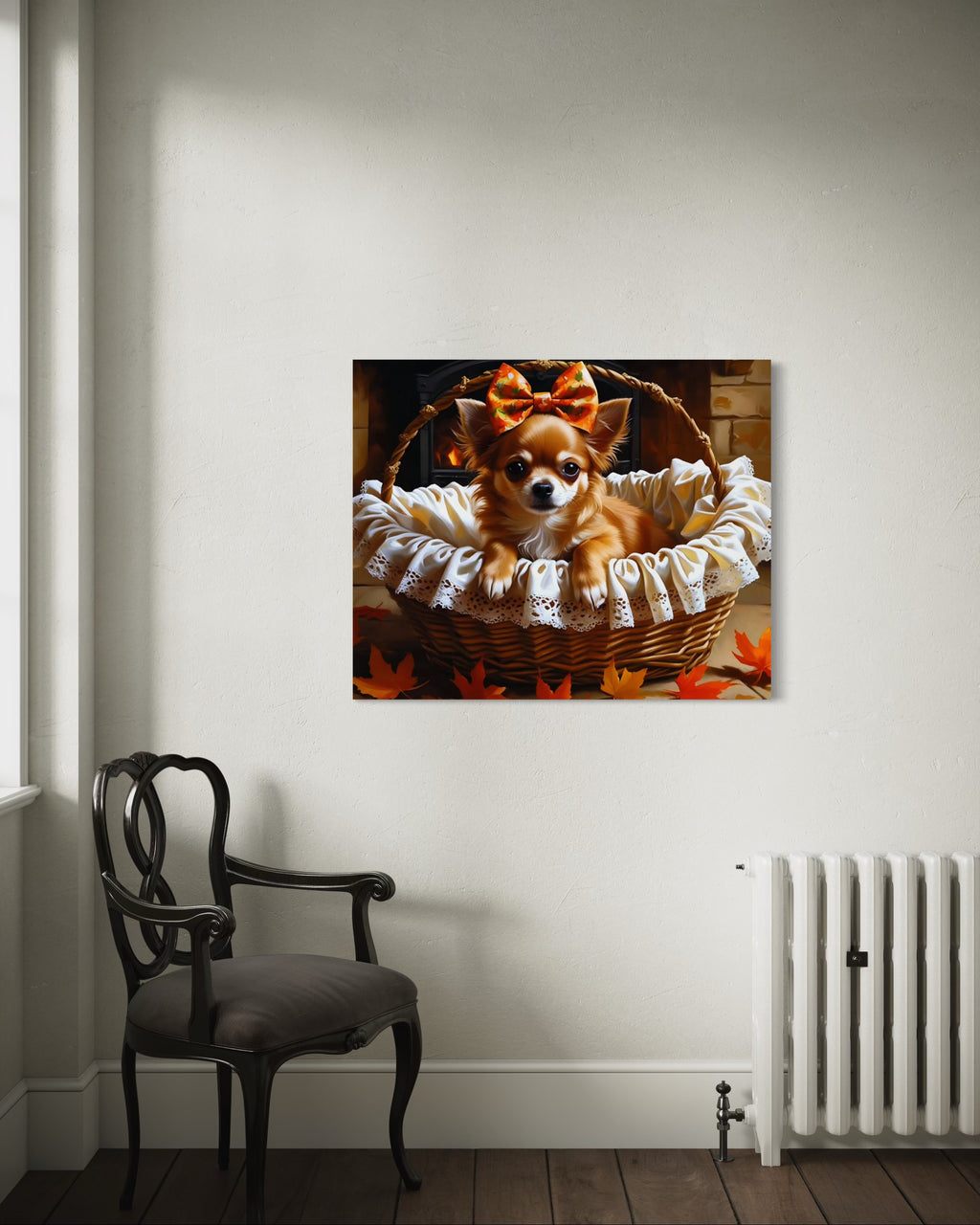 Autumn Chihuahua with Bow in Basket
