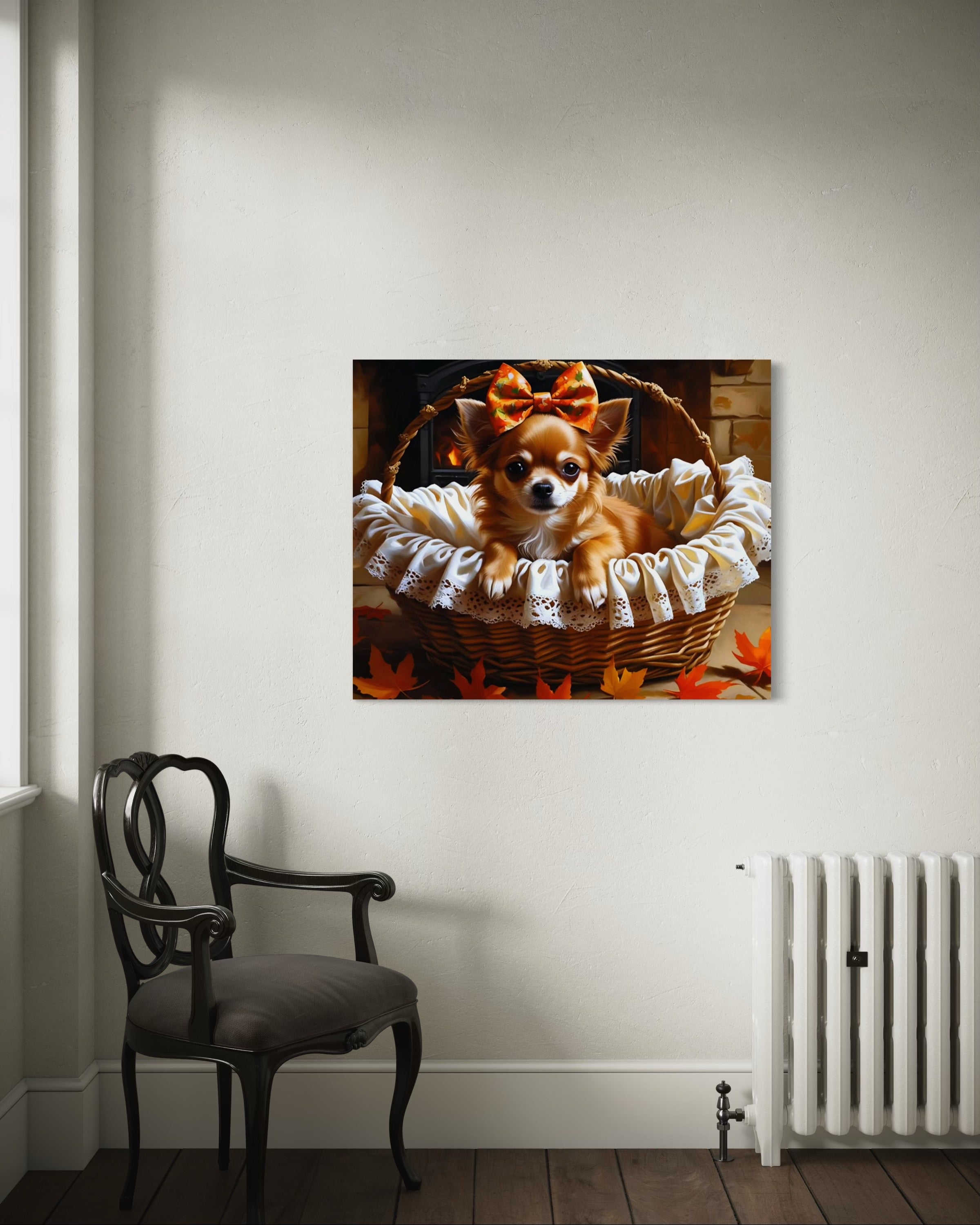 Autumn Chihuahua with Bow in Basket