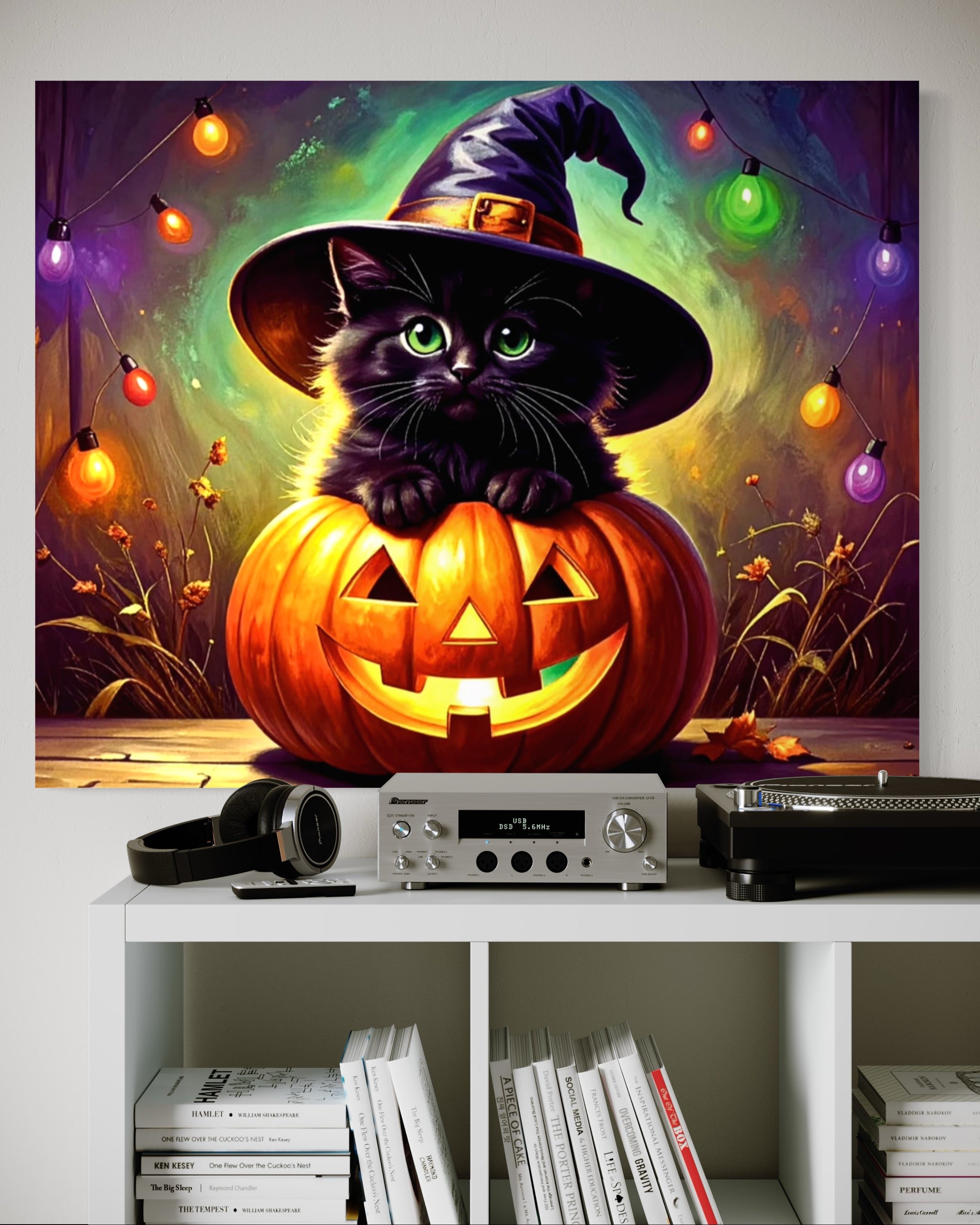 Kitten in Jack O Lantern with Witch Hat