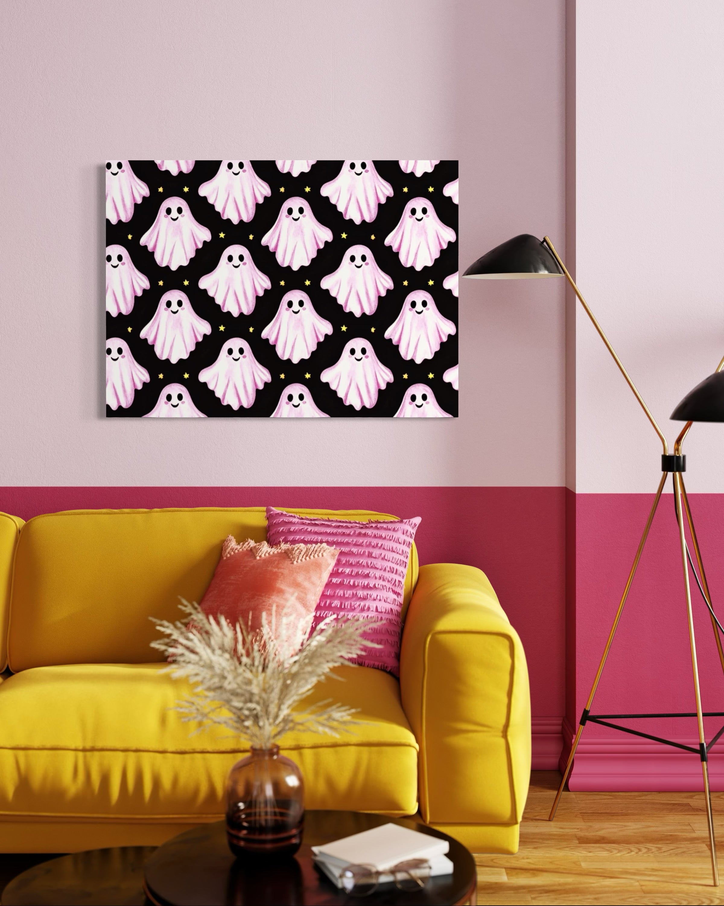 Pink Ghost Pattern on Black