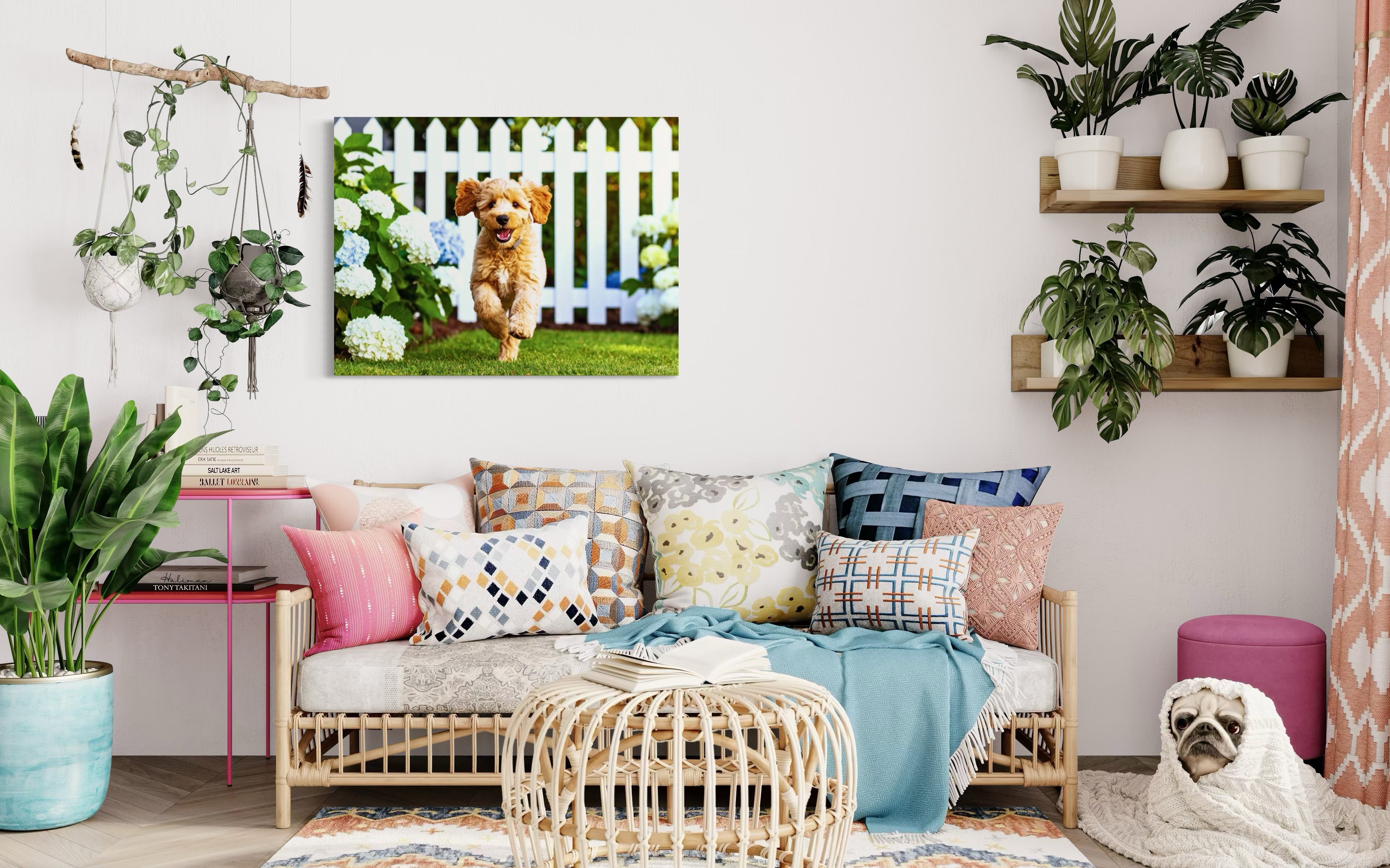 Goldendoodle Puppy Hydrangea Garden Museum Print