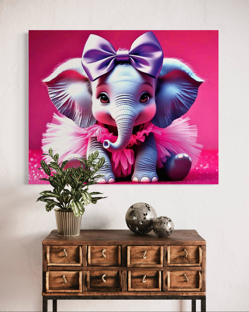Baby Girl Elephant with a tutu and Bow Museum Print