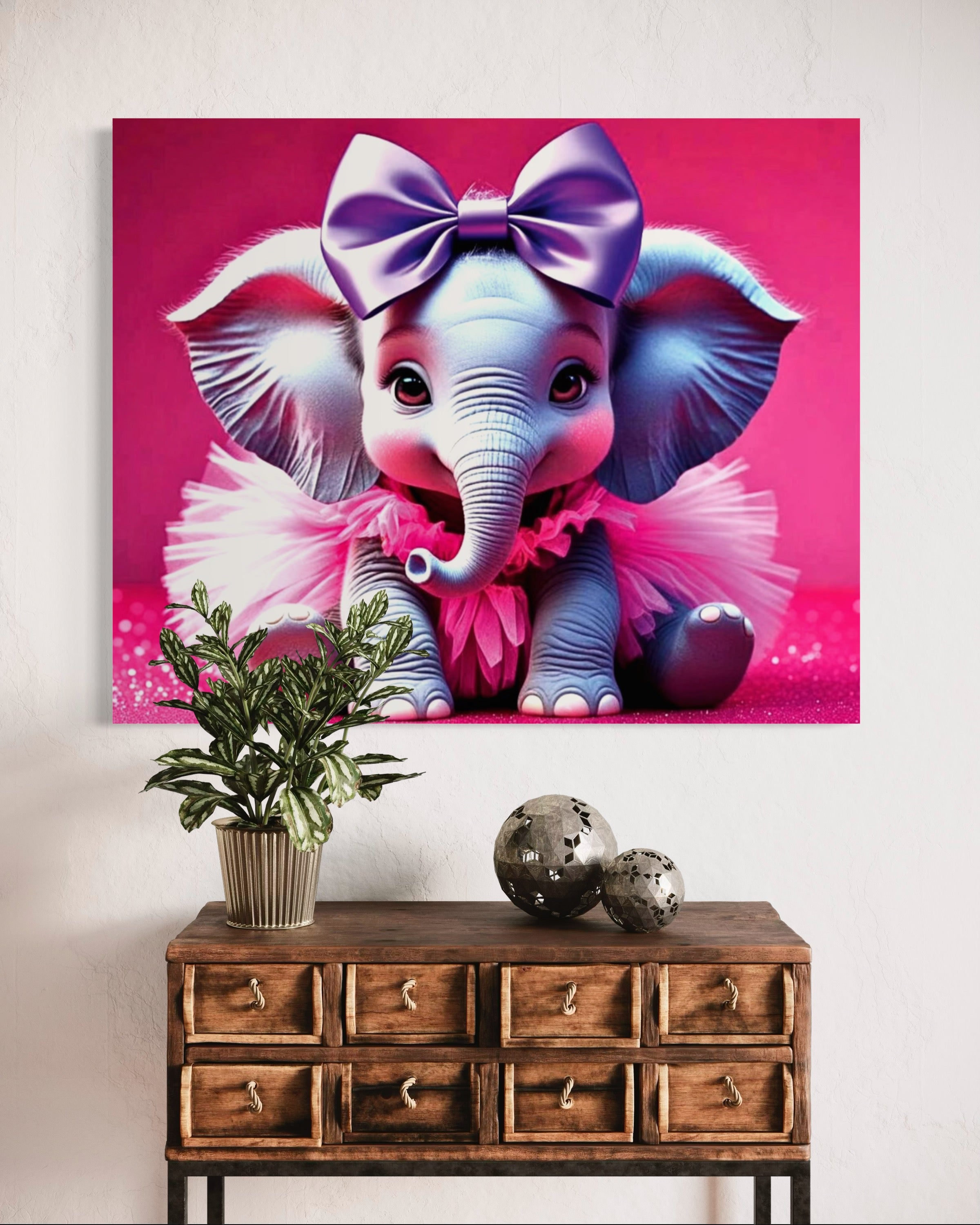 Baby Girl Elephant with a tutu and Bow Museum Print