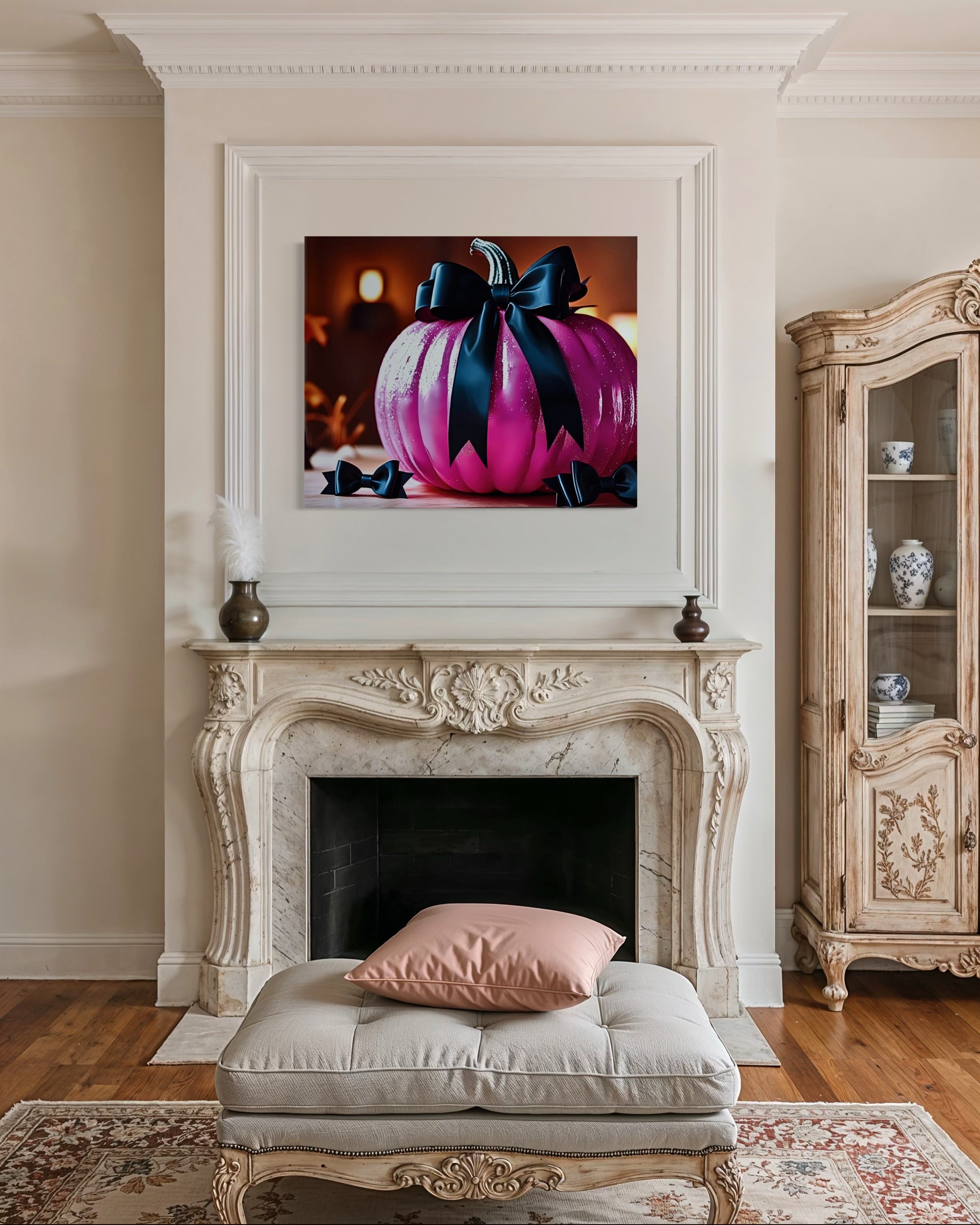 Hot Pink Pumpkin with Black Satin Bow Museum Print