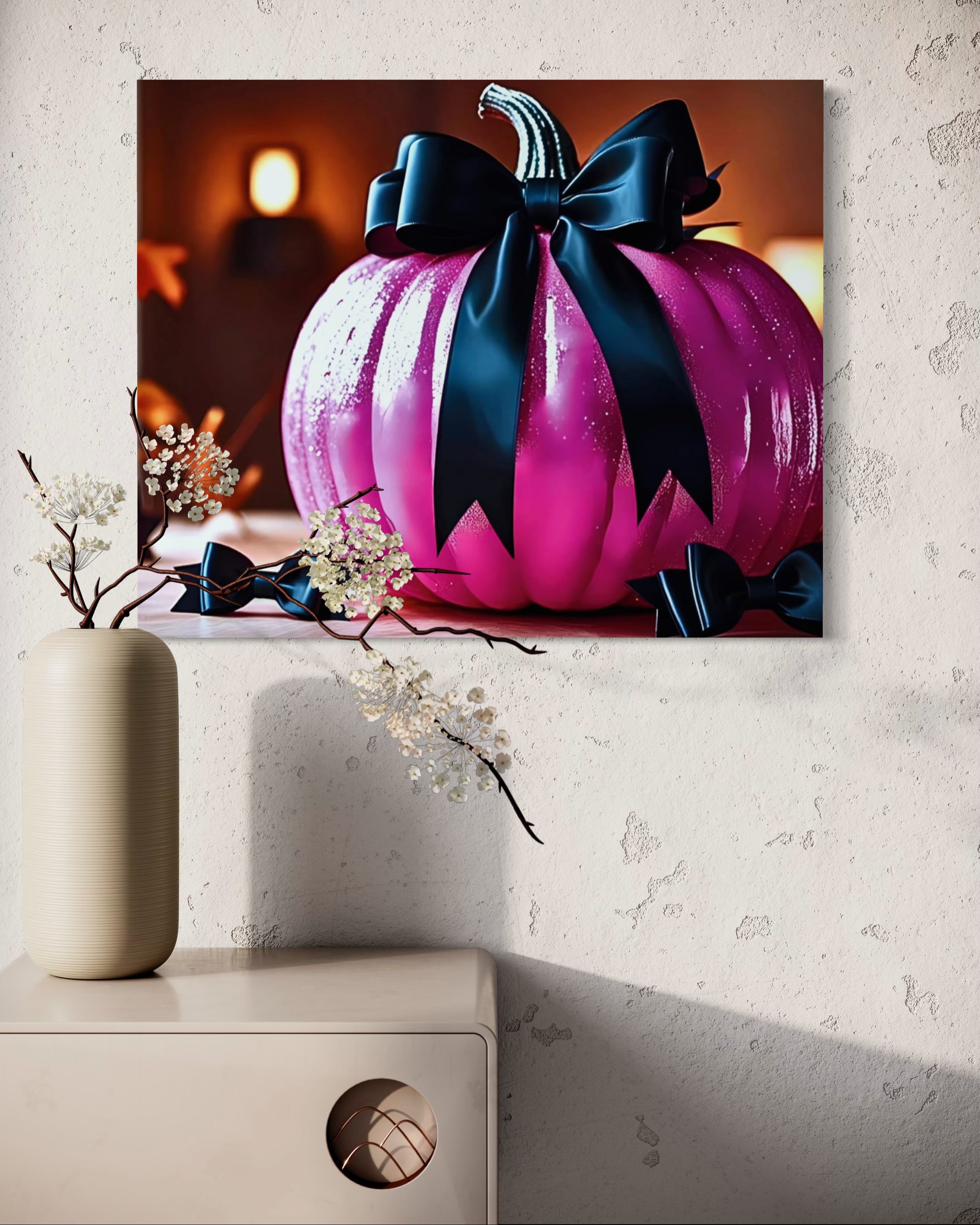 Hot Pink Pumpkin with Black Satin Bow Museum Print
