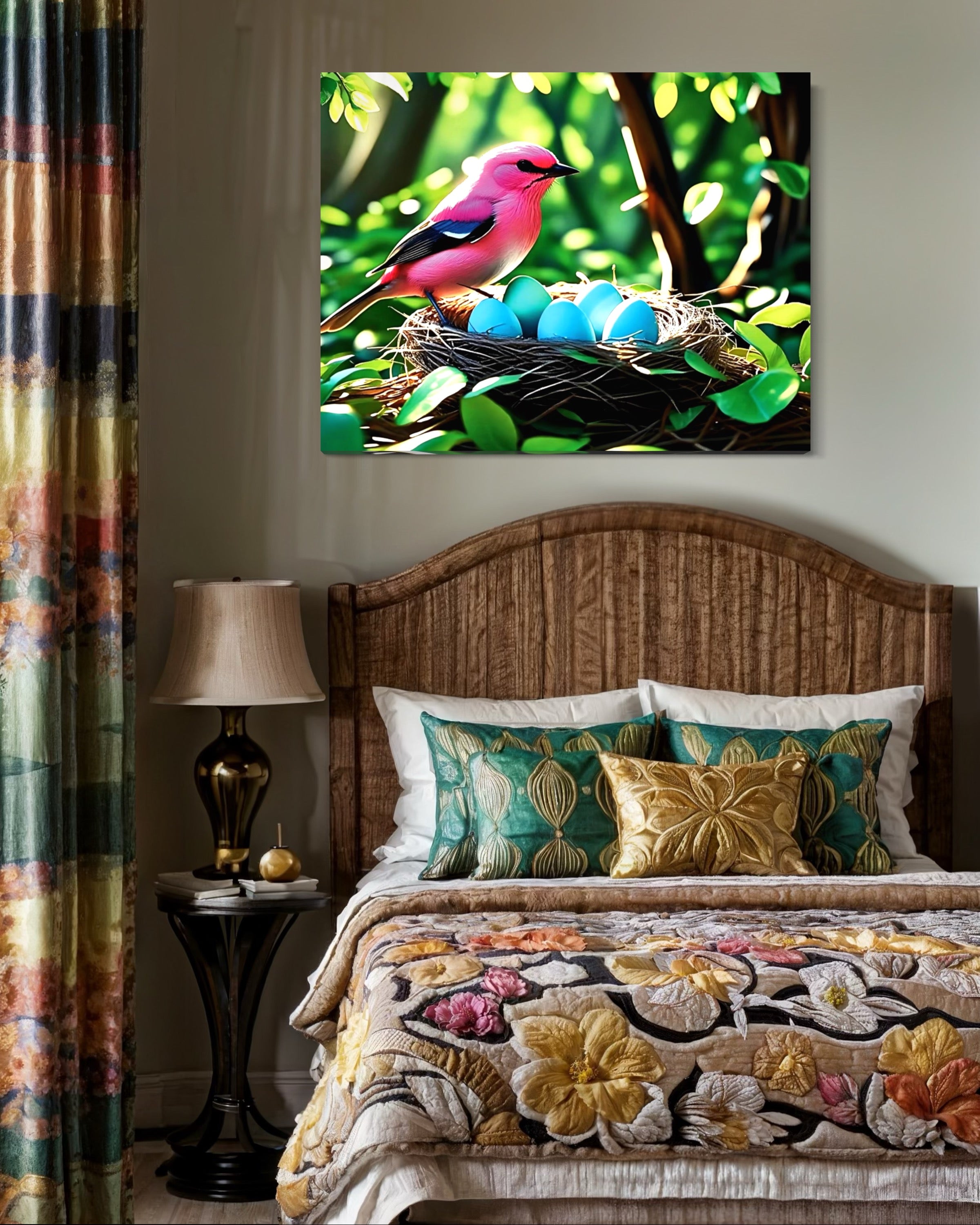 Bubblegum Bird with Blue Egg Nest Museum Print