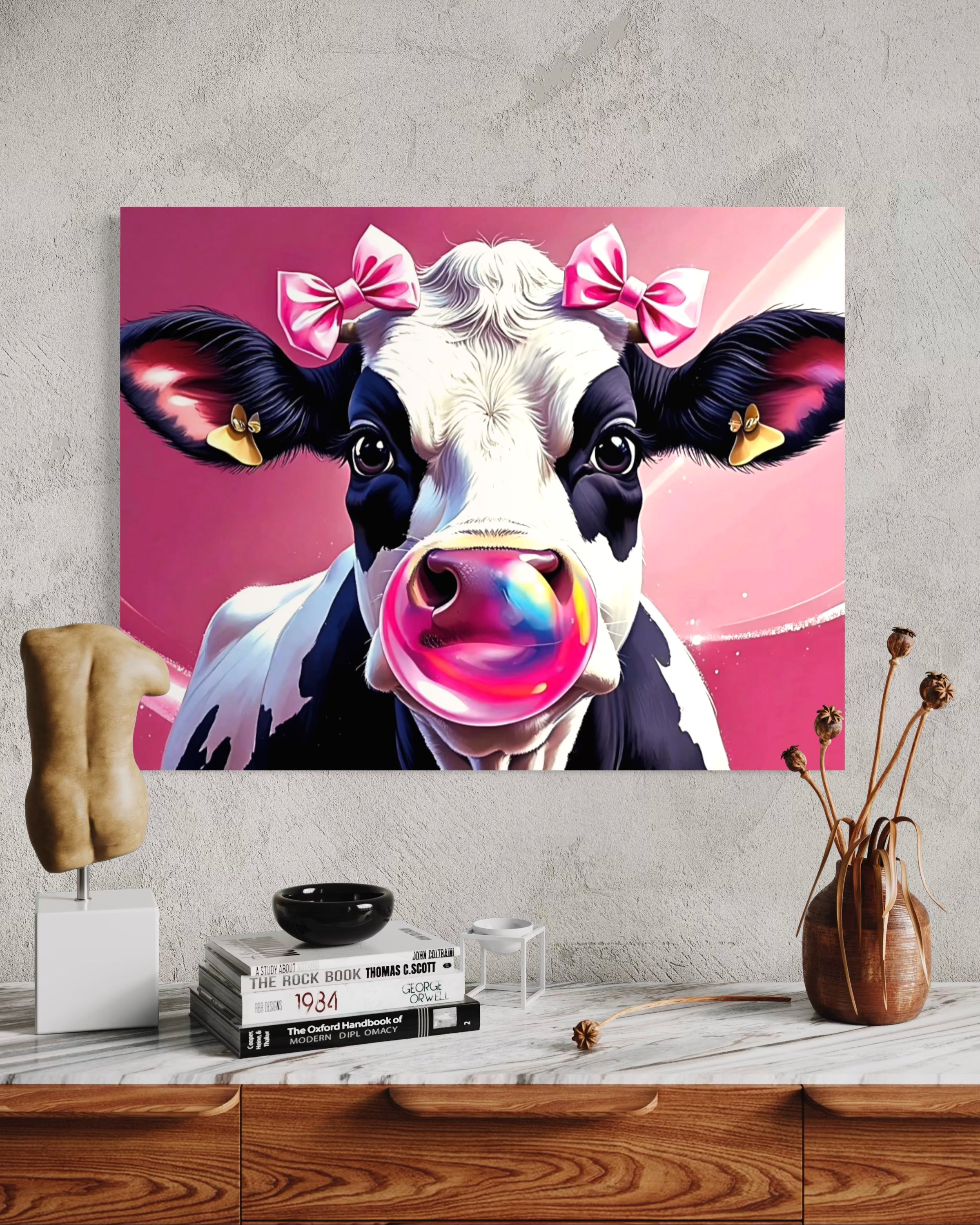 Bubblegum Cow with Bows Museum Print