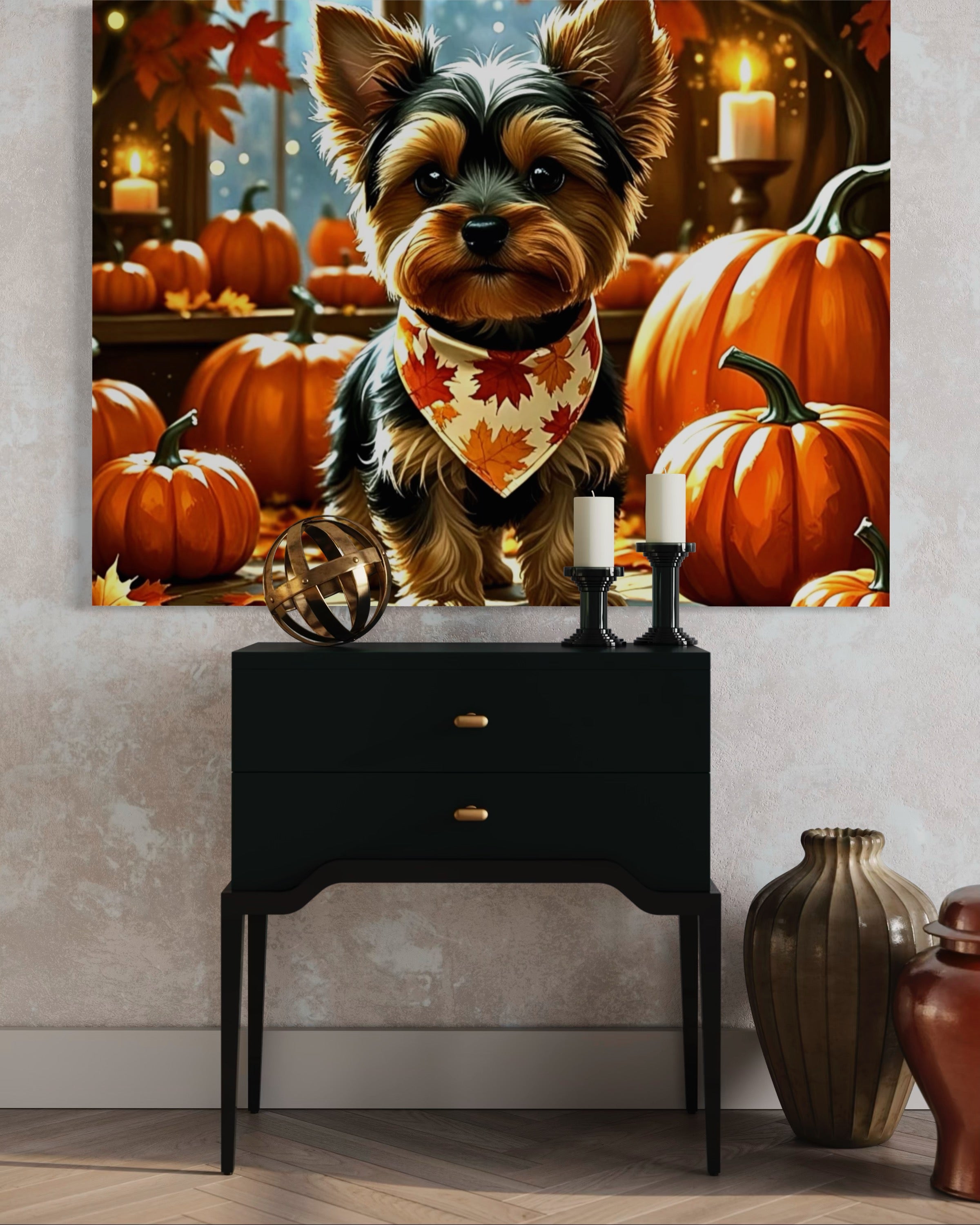 Yorkie cozy in the Fall