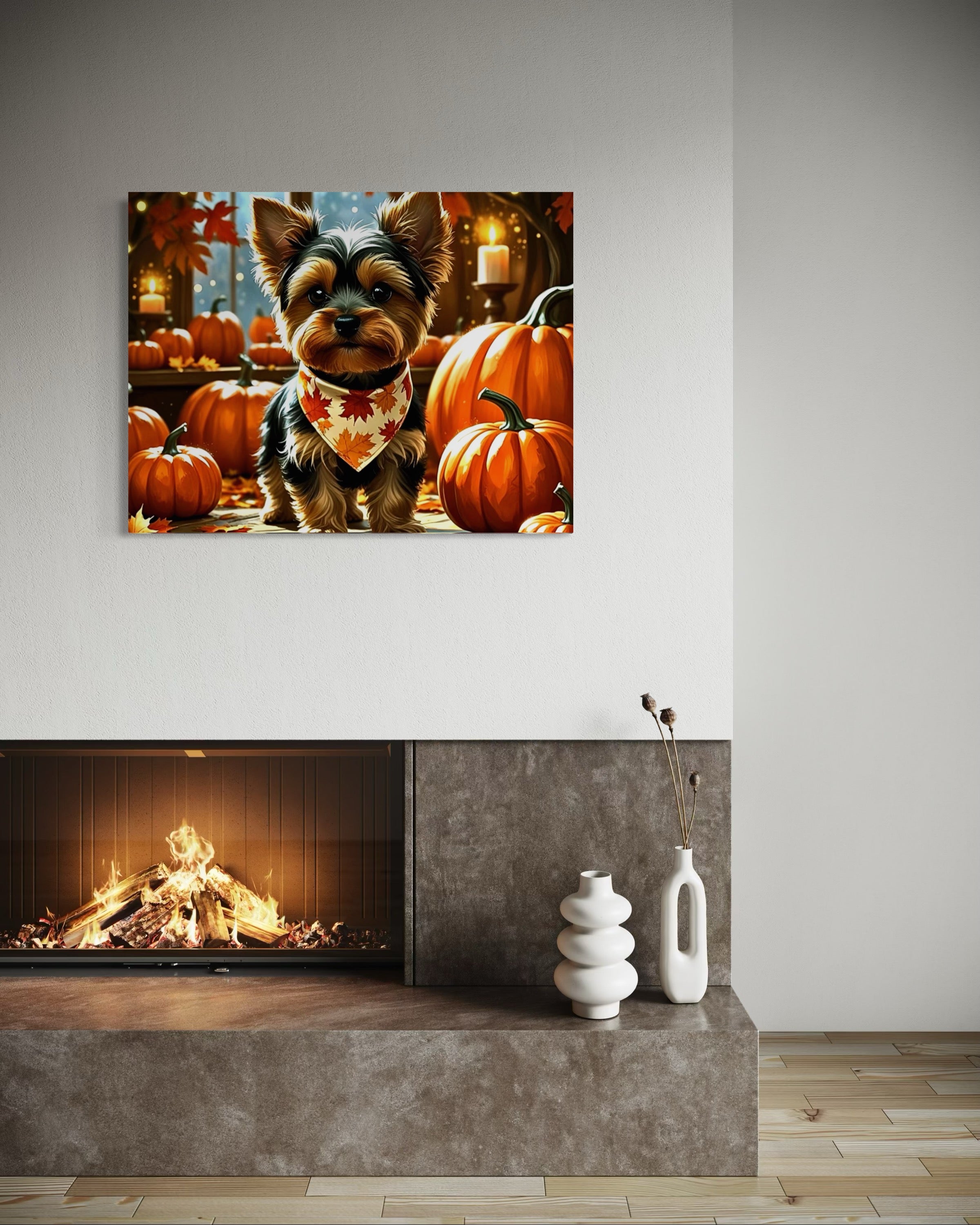 Yorkie cozy in the Fall
