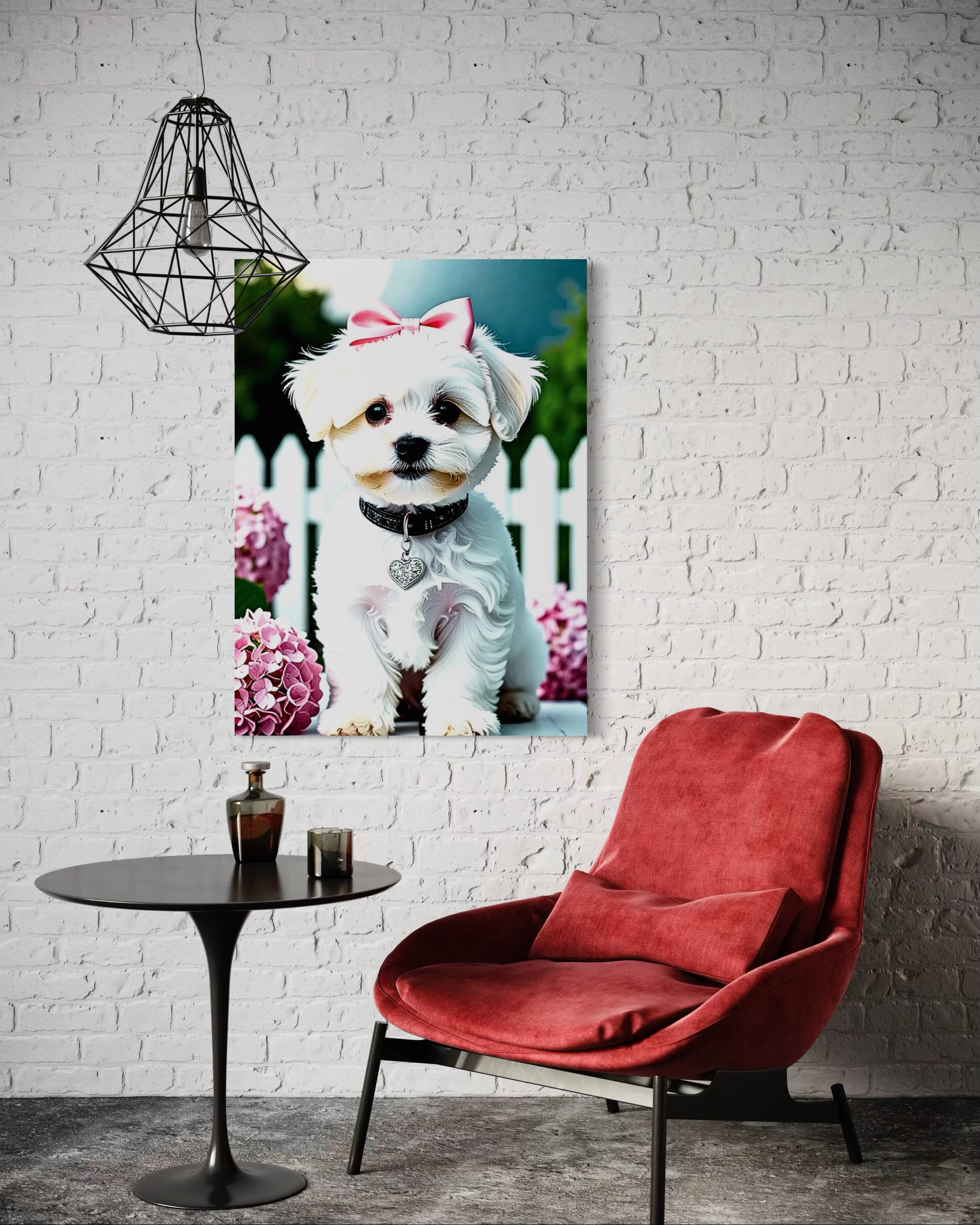 Baby Maltese with Hydrangeas