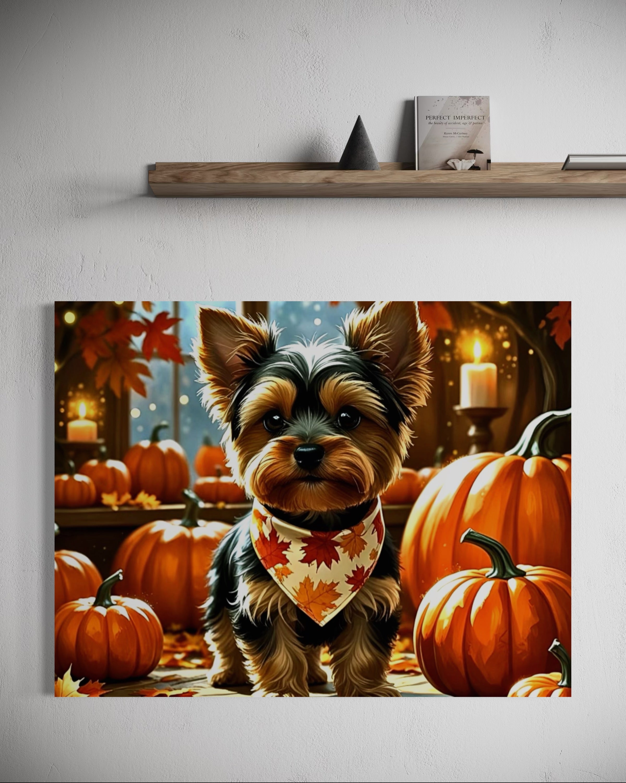 Yorkie cozy in the Fall