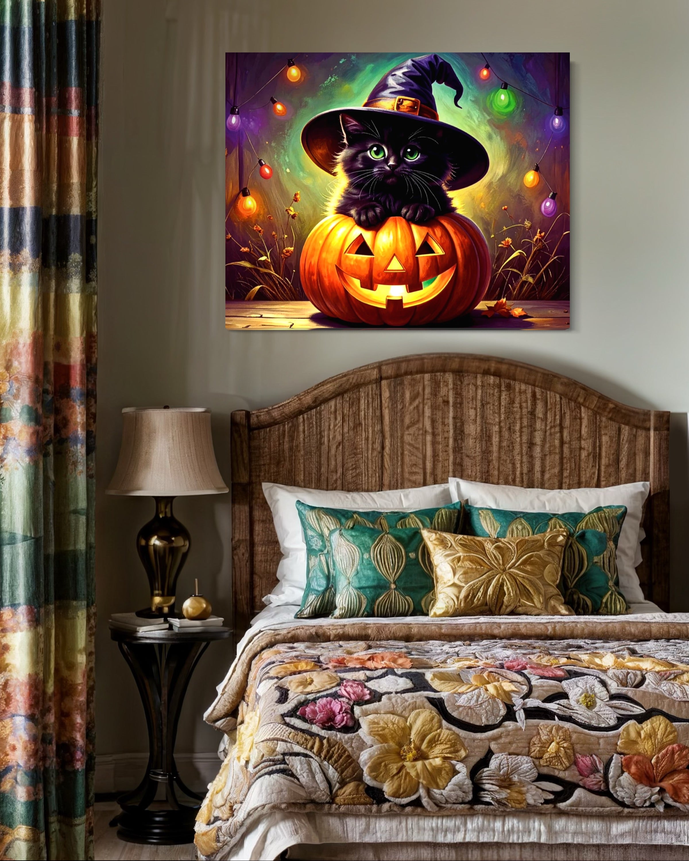 Kitten in Jack O Lantern with Witch Hat